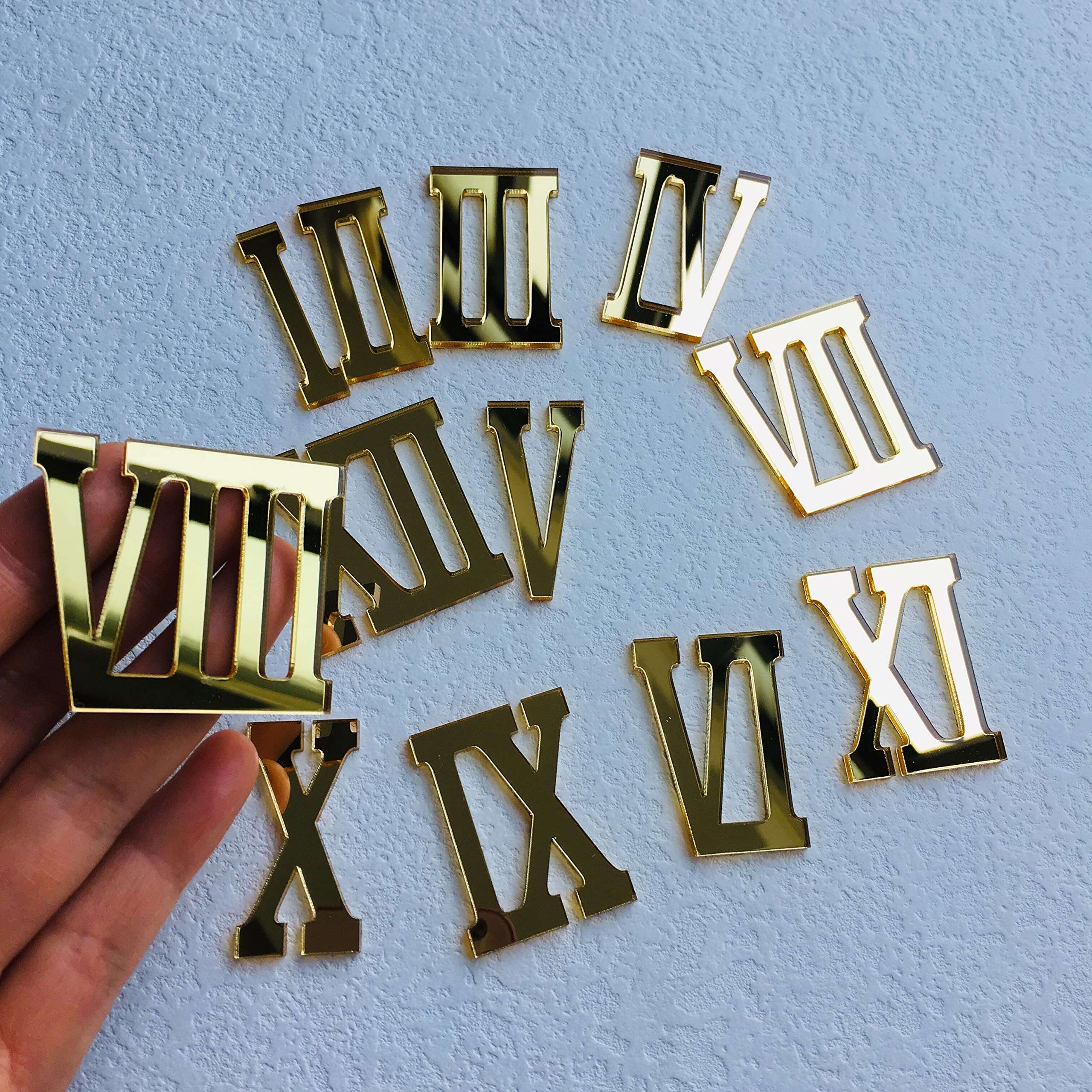 NUO RUI 12 Pcs Roman Mirrored Acrylic Numerals for a Wall Clock (Mirror Gold) 4