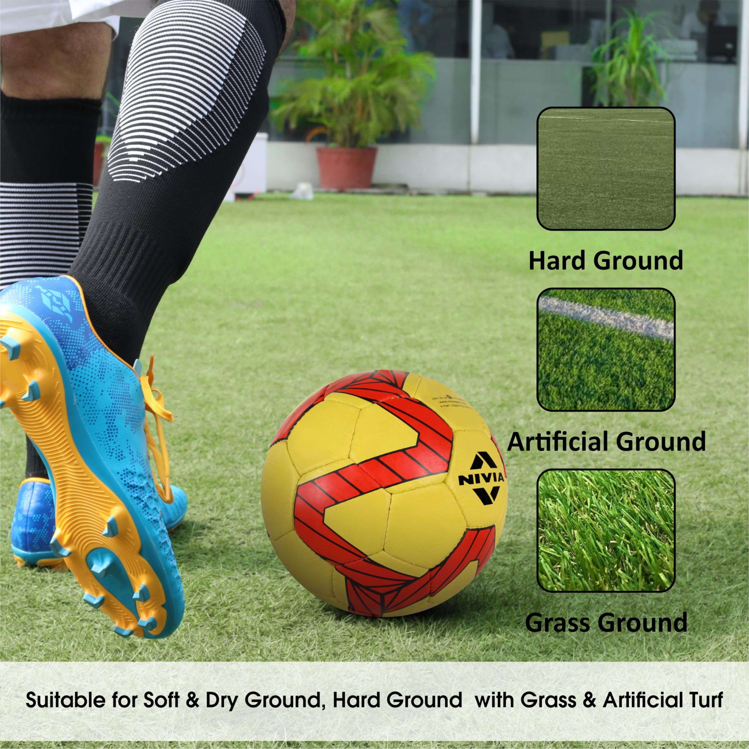 Nivia Kross World Germany Football, Rubberized Stitched Football,32 Panel,Suitable for Hard Ground Without Grass,Training Football,Football for Men & Women,Size 5 (Yellow) Size-5 4