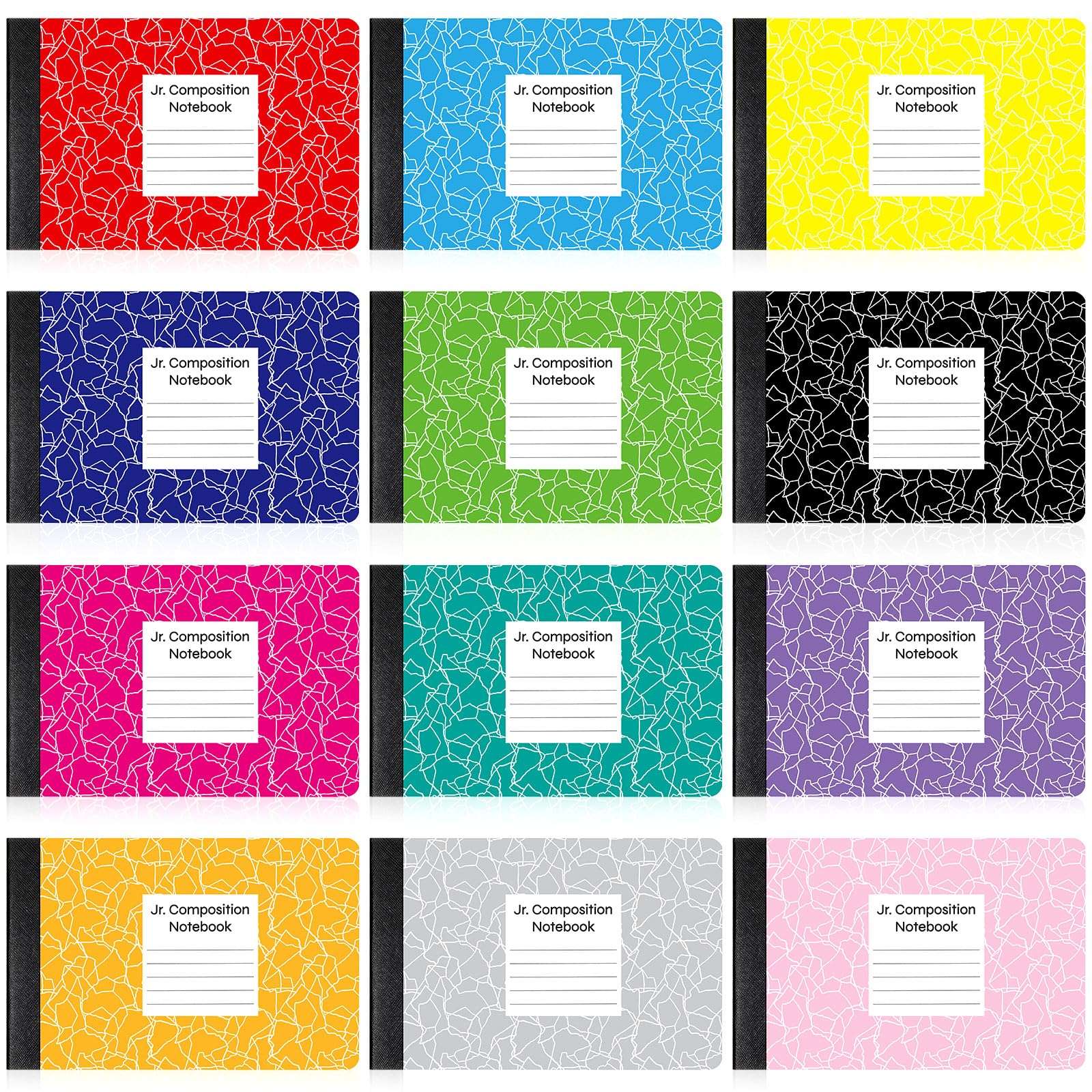 Resurhang 12 Pcs Jr. Composition Notebooks Marble Cover Half Size 4-7/8 x 7-1/2 Inches Composition Notebook 80 Sheets Mini Marble Notebooks Wide Ruled Assorted Primary Covers Notebook (Colorful) 1