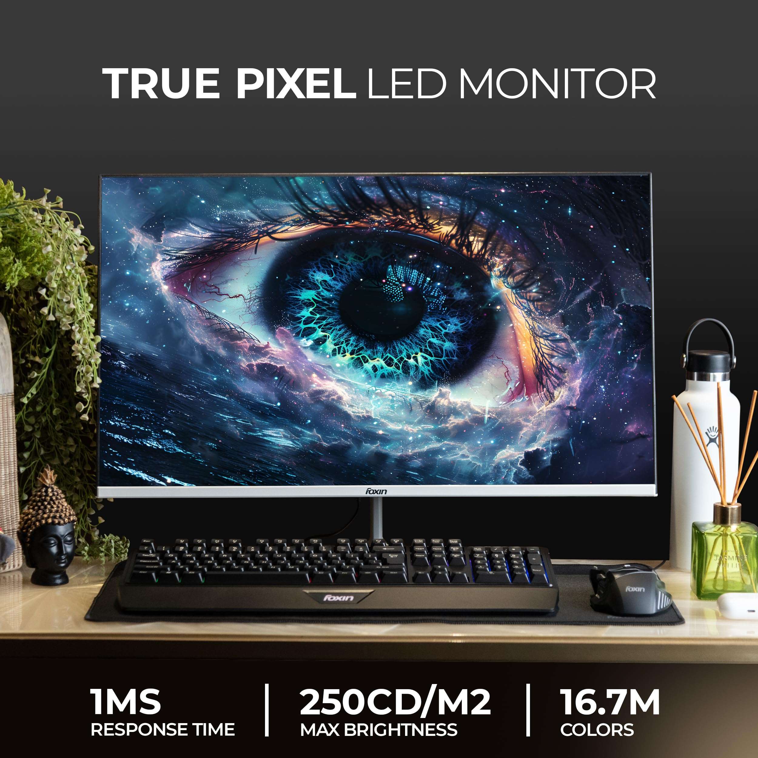 Foxin Elite 27 Inch FHD Flat LED Monitor, IPS Panel, 100Hz, 1ms, HDMI & VGA, sRGB, Anti-Glare, Flicker-Free, Frameless, Slim, Wall Mountable | White 4