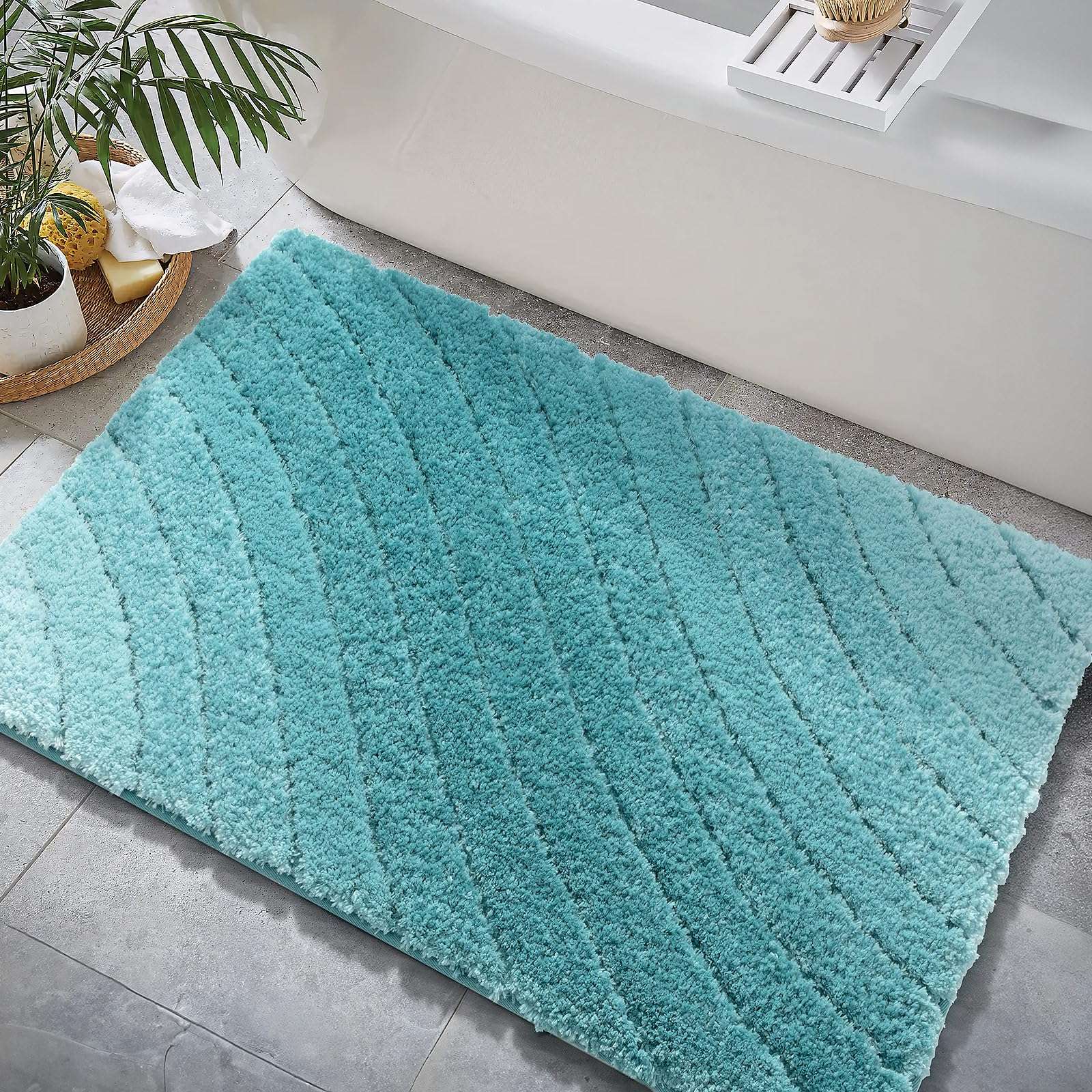 DEXDE Luxury Plush Fluffy Microfiber Bath Rugs, Soft Absorbent Non-Slip Bath Mats, Extra Large (24x47) Teal 2