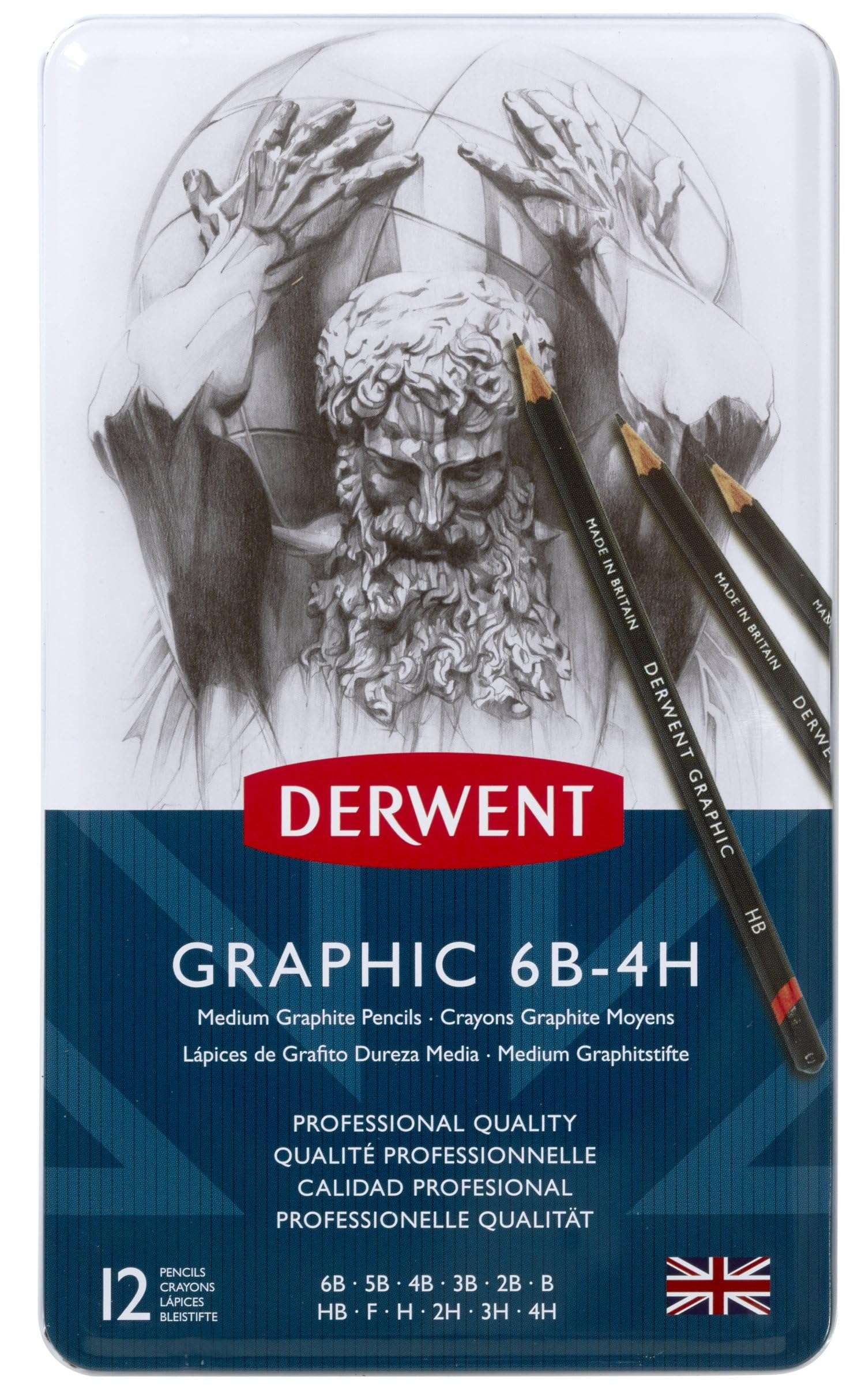 Derwent Graphic Drawing Pencils, Medium, Metal Tin, 12 Count (34214) 1