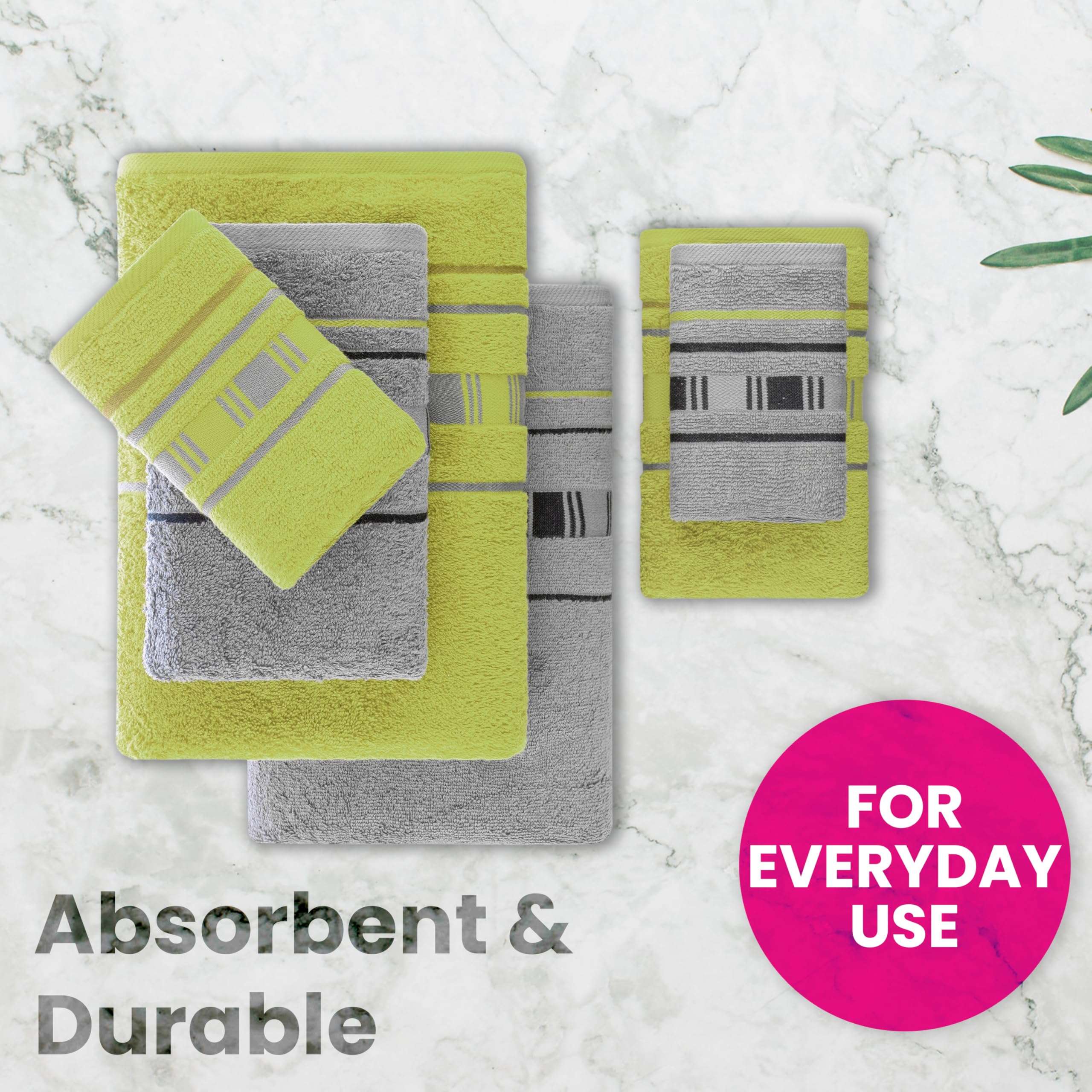 Casa Copenhagen - Egyptian Cotton X Line Collection 6 Pieces Towel Set Including 2 Bath Towel, 2 Hand Towel, 2 Face Towel - Grey & Green 4