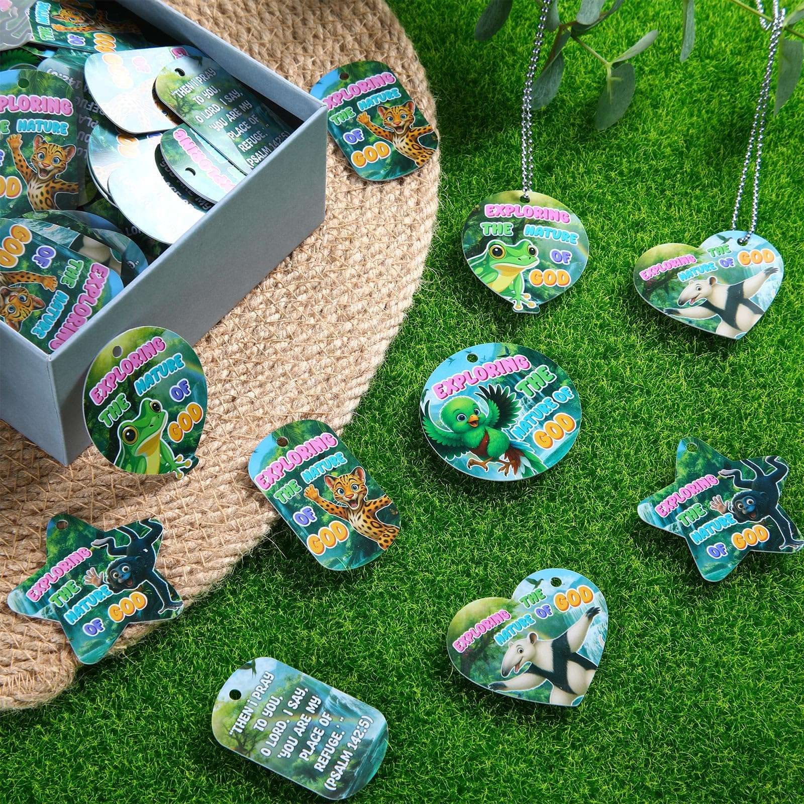 Otoolling 300 Pcs Rainforest Falls 2026 Tag Decorations VBS Exploring The Nature of God Kit with 24" Aluminum Safety Chains, Include 250 Tag and 50 Chain for Vacation Bible School Supplies 3