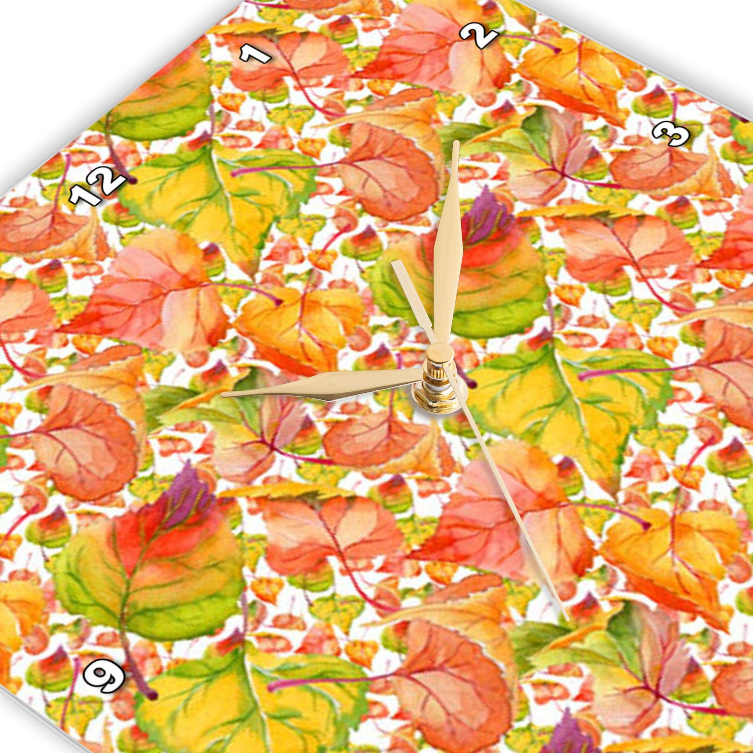 3dRose Wall Clock Silent - 13 inch - Pretty Orange, Green, Purple Fall Layered Leaf Pattern - Fall and Autumn 3