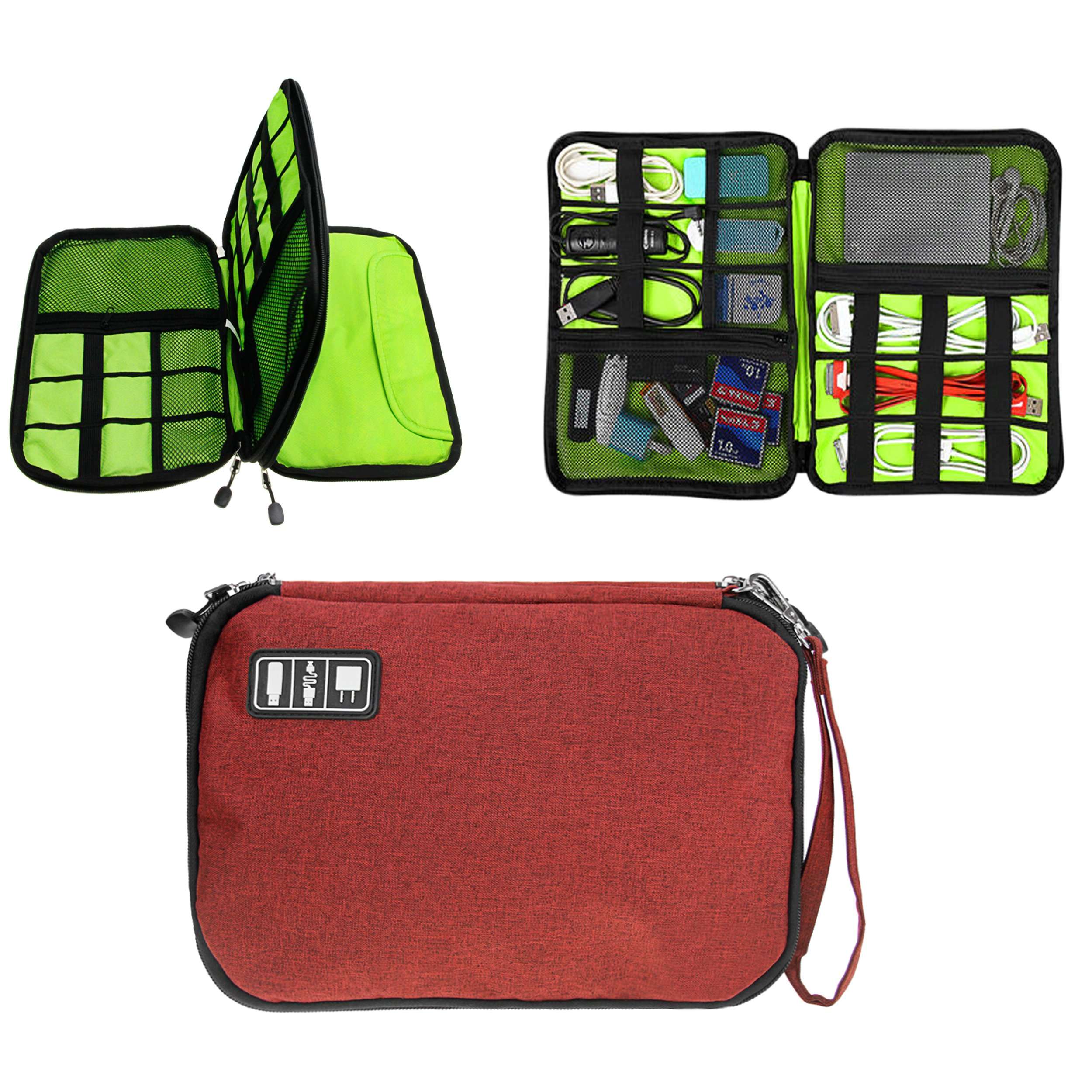 Double Layer USB Cable Hard Drive Case Electronics Accessory Organizer iPad Tablet Cellphone Cord Shuttle SD Card Reader Holder Travel Carrying Storage Bag Headphone Charger Clutter Protection Case 1