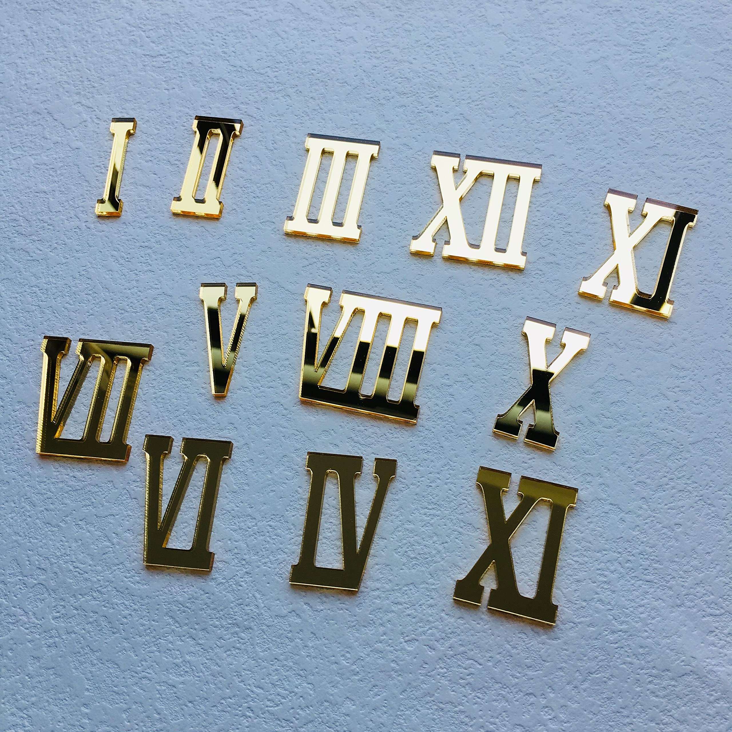 NUO RUI 12 Pcs Roman Mirrored Acrylic Numerals for a Wall Clock (Mirror Gold) 2