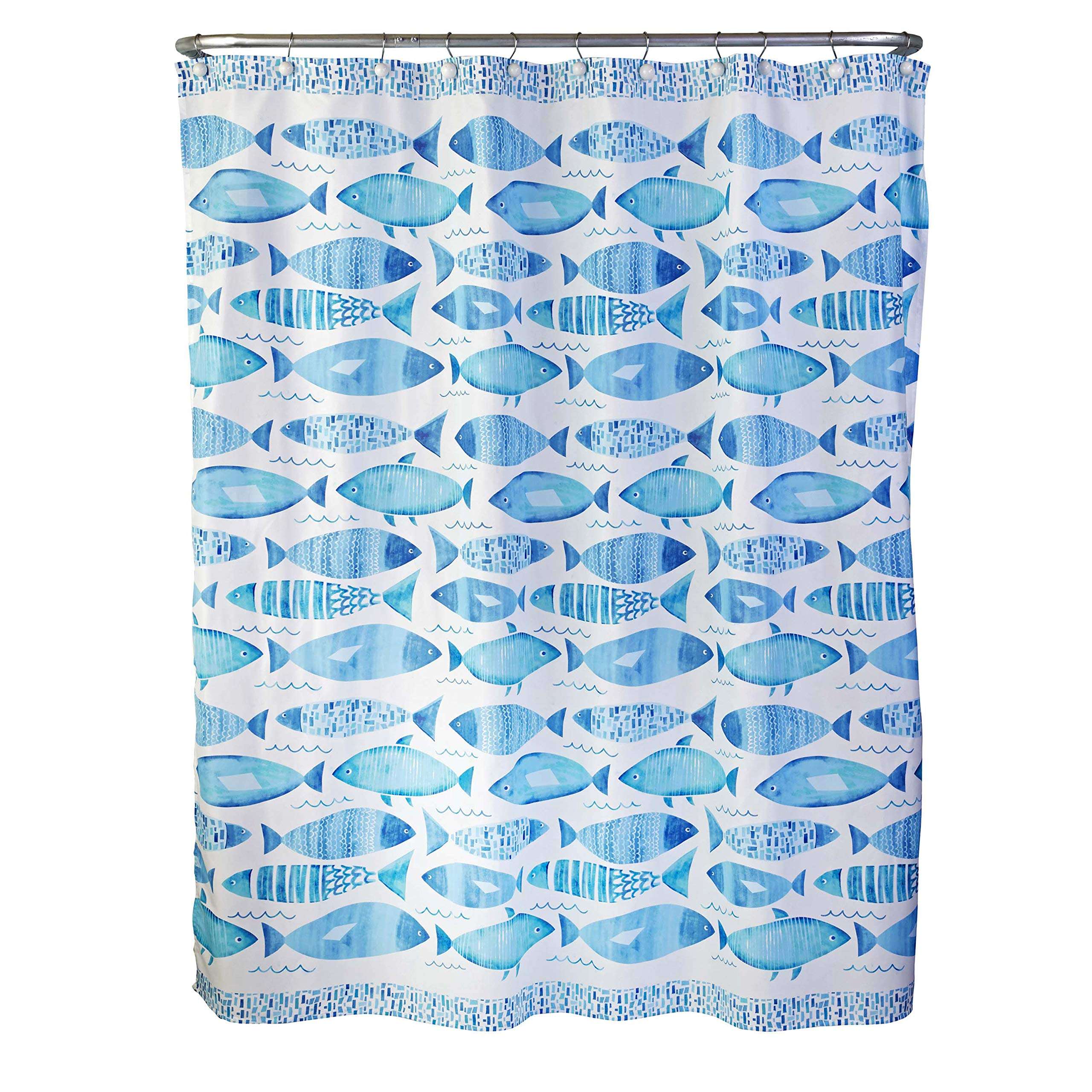 SKL HOME by Saturday Knight Ltd. Fish Mosaic Shower Curtain, Blue 1
