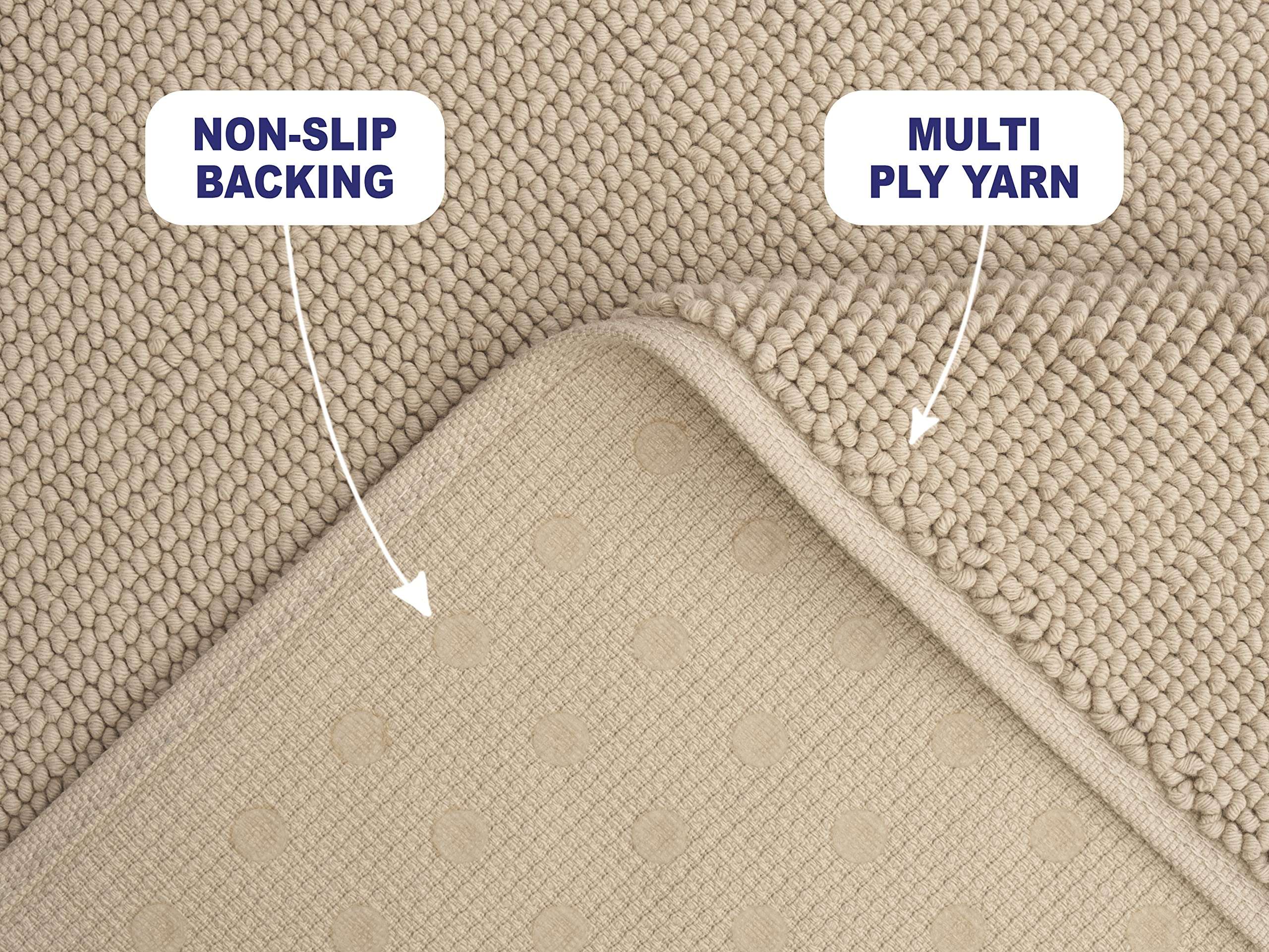 American Soft Linen Bath Rug, 20 in 34 in 100% Cotton Bath Mats Rugs for Bathroom, Non Slip Washable Shaggy Form Area Rugs, Beige Bath Rug 3