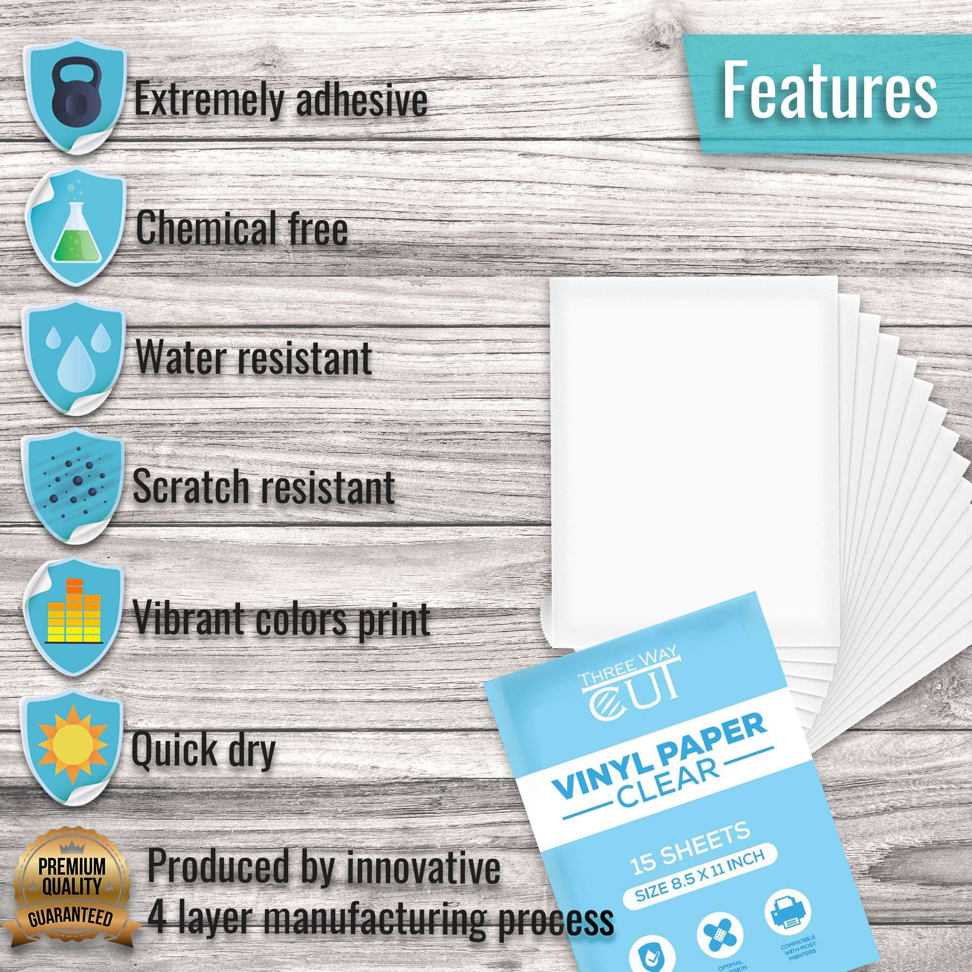 Printable Vinyl Sticker Paper Frosty Clear for Inkjet Printer 15 Sheets Transparent, Decal Paper Tear & Scratch Resistant Quick Ink Dry, Sticker Paper for Making Labels & Crafts 2