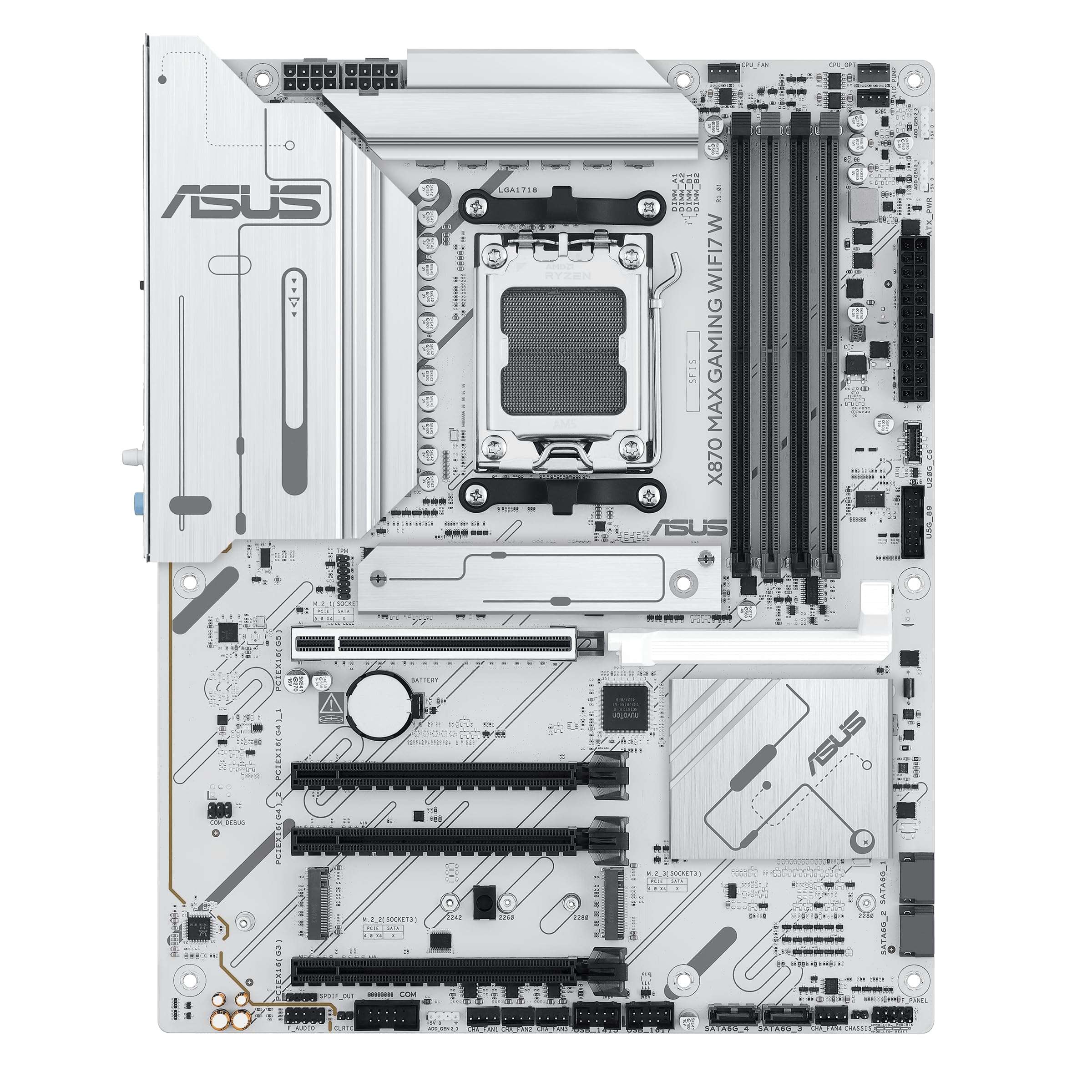 ASUS X870 MAX GAMING WIFI7 W AMD AM5 ATX Motherboard, 8-layer White PCB, 12+2+1 80A DrMOS, DDR5, PCIe 5.0 x16 Q-Release, 3x M.2, Wi-Fi 7 Q-Antenna, USB4® Type-C®, 2.5Gb LAN, BIOS FlashBack™, Aura Sync 3