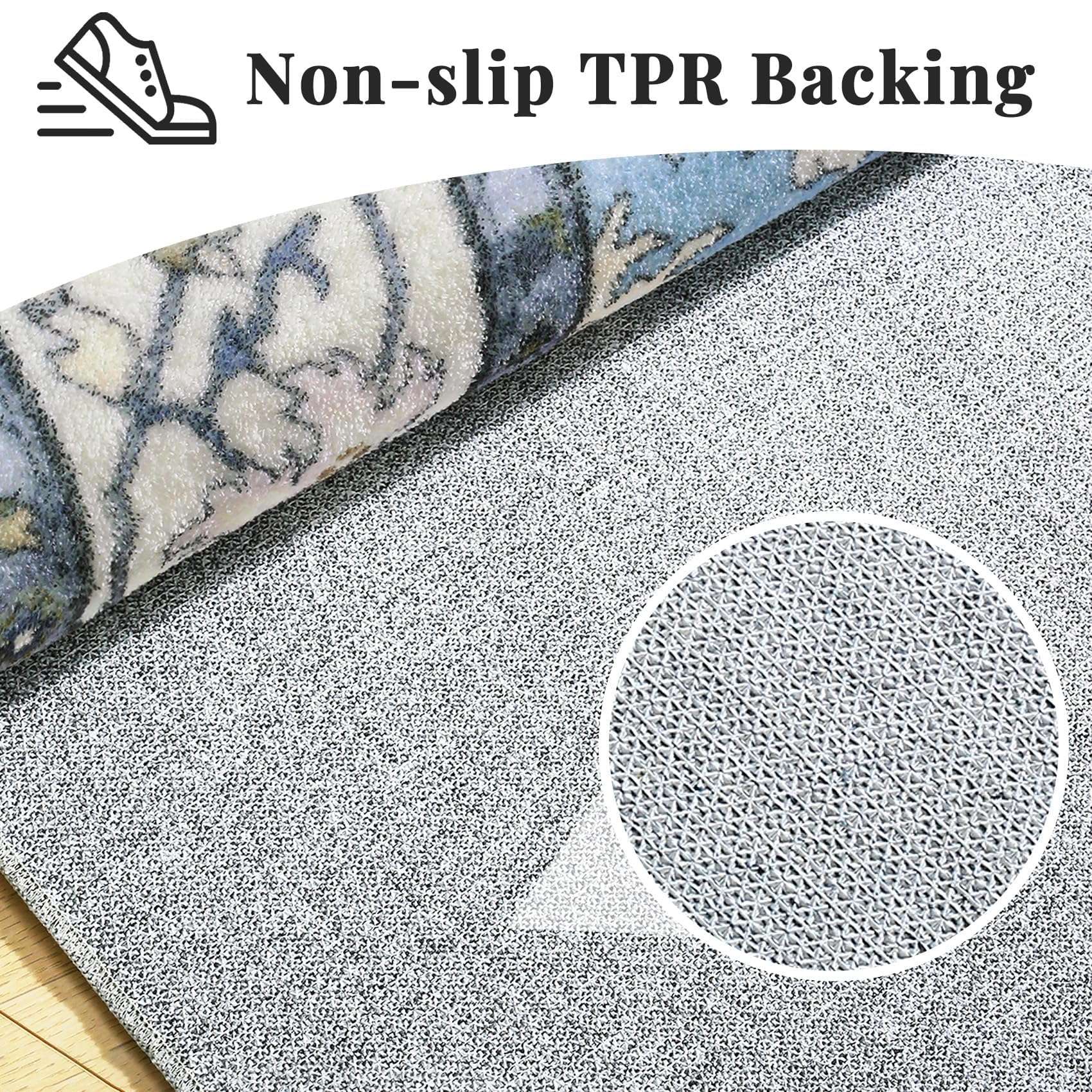 ROCYJULIN 5x7 Area Rugs for Living Room, Washable Rugs 5x7 for Bedroom, Modern Medium-Pile Area Rugs Carpet with Non Slip Rubber Backing, Super Soft 1000GSM 5x7 Rug, Non-Shedding, Cream & Blue 4