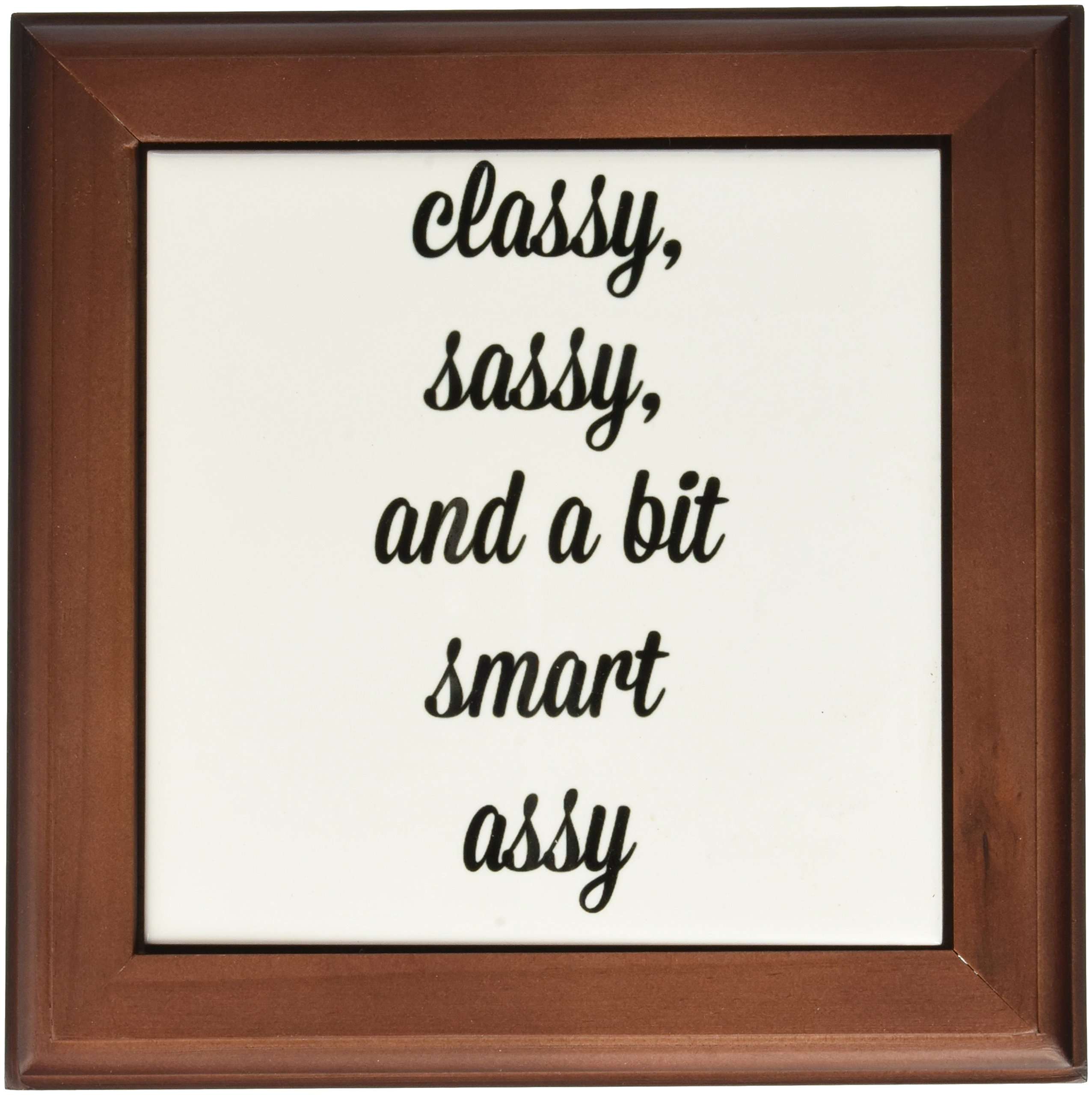 3dRose ft_200716_1 Classy Sassy and a Bit Smart Assy Black Script Letters on White Framed Tile, 8 by 8" 1