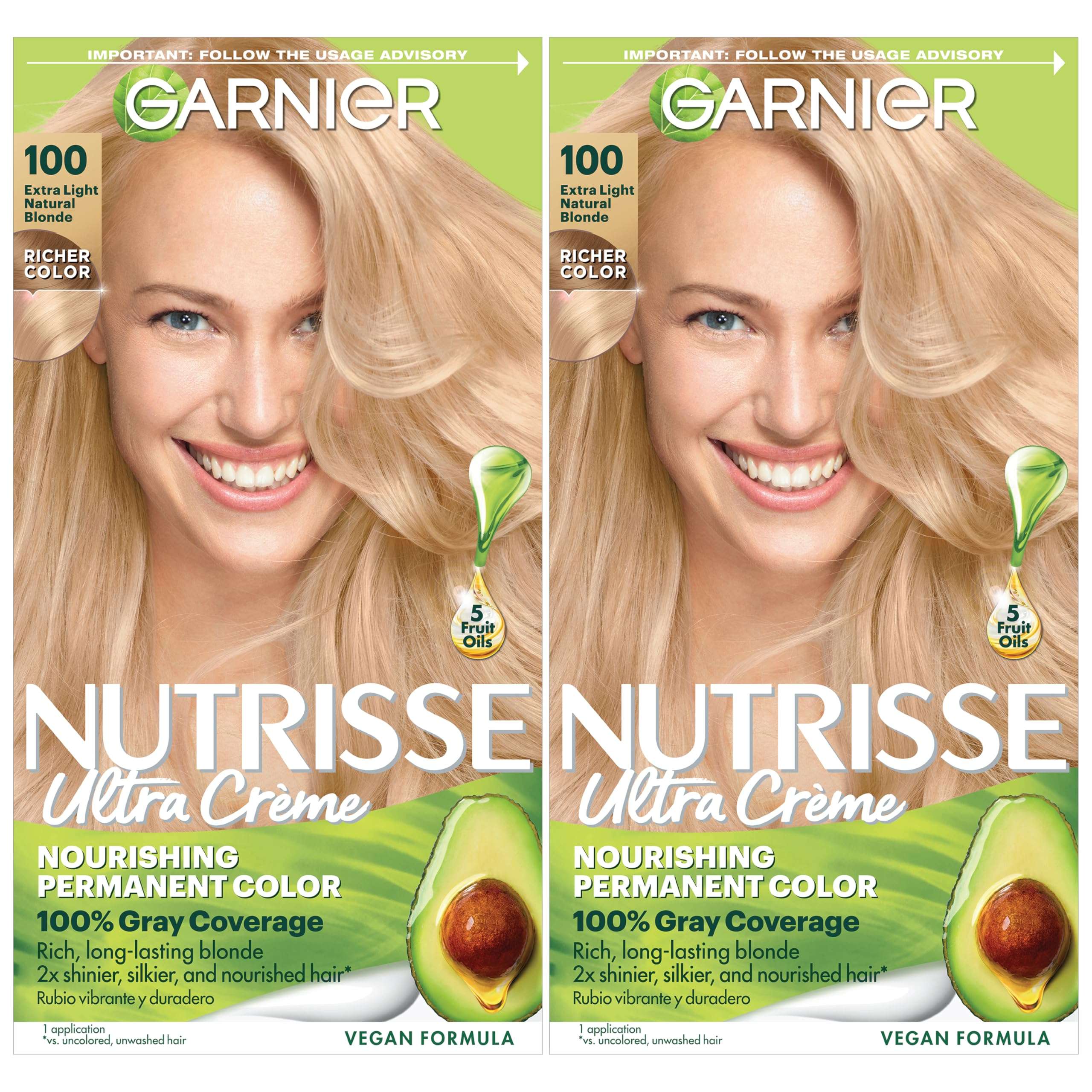 Garnier Hair Color Nutrisse Nourishing Creme, 100 Extra-Light Natural Blonde (Chamomile) Permanent Hair Dye, 2 Count (Packaging May Vary)