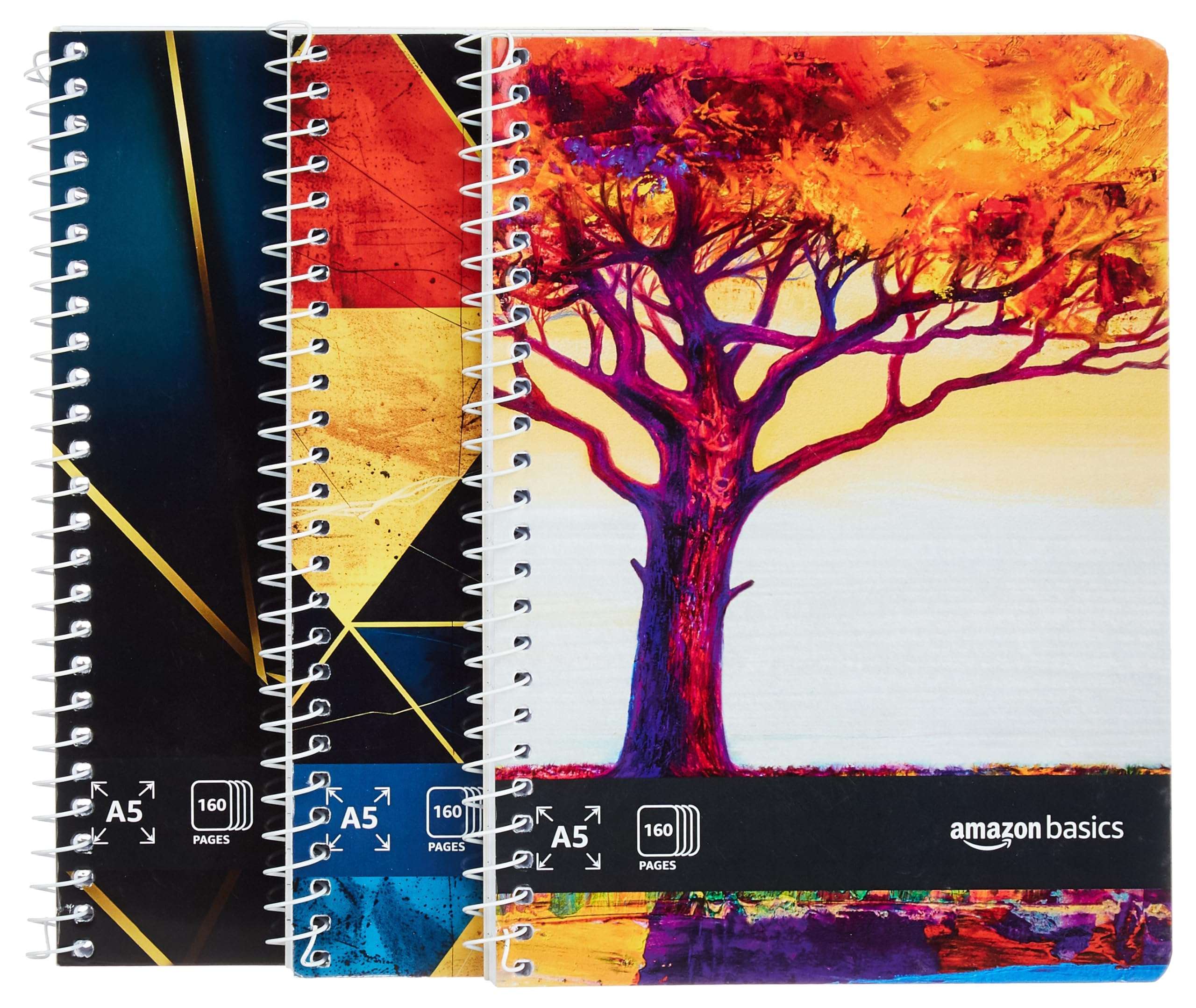 amazon basics Metal Spiral Notebooks A5 Size 160 Sheet | High Bright Paper | Single Ruled | Thick Black Covers | Pack of 3 (Assorted Colours) 2