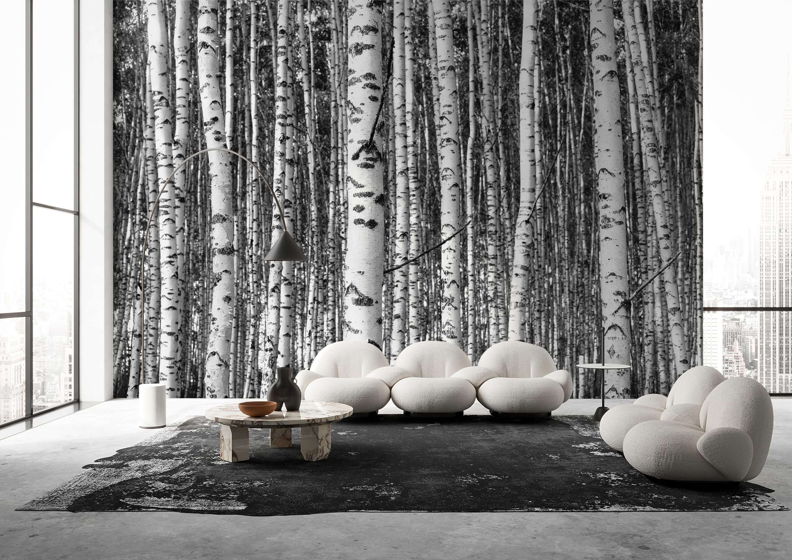 Peel and Stick Wallpaper Mural Birch Trees Nature Forest Wall Mural (148"x 98") Large 3D Murals Home Decor for Bedroom Livingroom Backdrop Black and White Wall Covering Poste 1