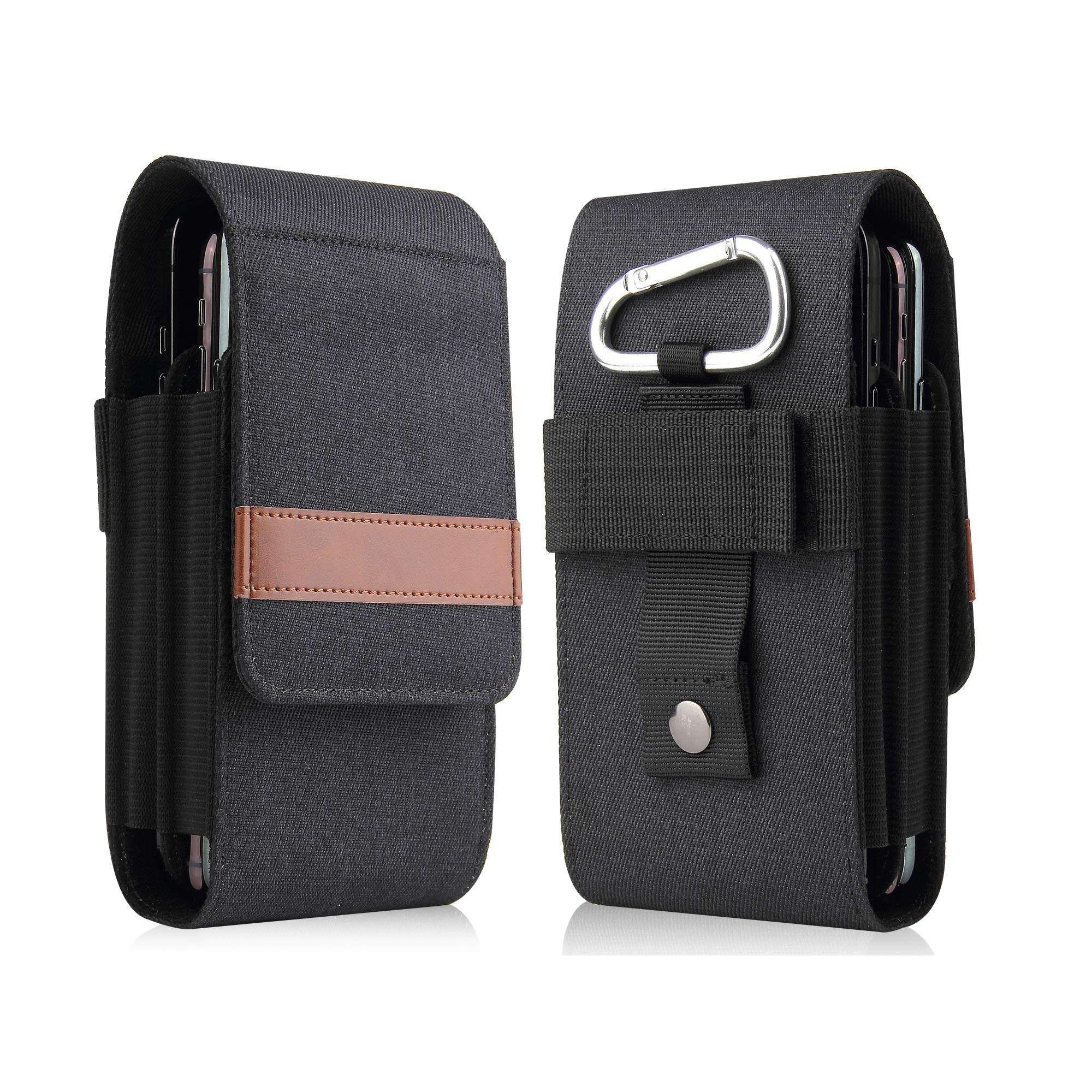 Nylon Dual Double Cell Phone Case Holster Belt Loop Pouch for Two Phones for Samsung S23 Ultra, S22 Ultra, S21 Ultra, A13 5G, A53 5G, A14 5G, A03S / Moto G Power 2022, G Stylus 5g / OnePlus 9, 10t, 8t 2