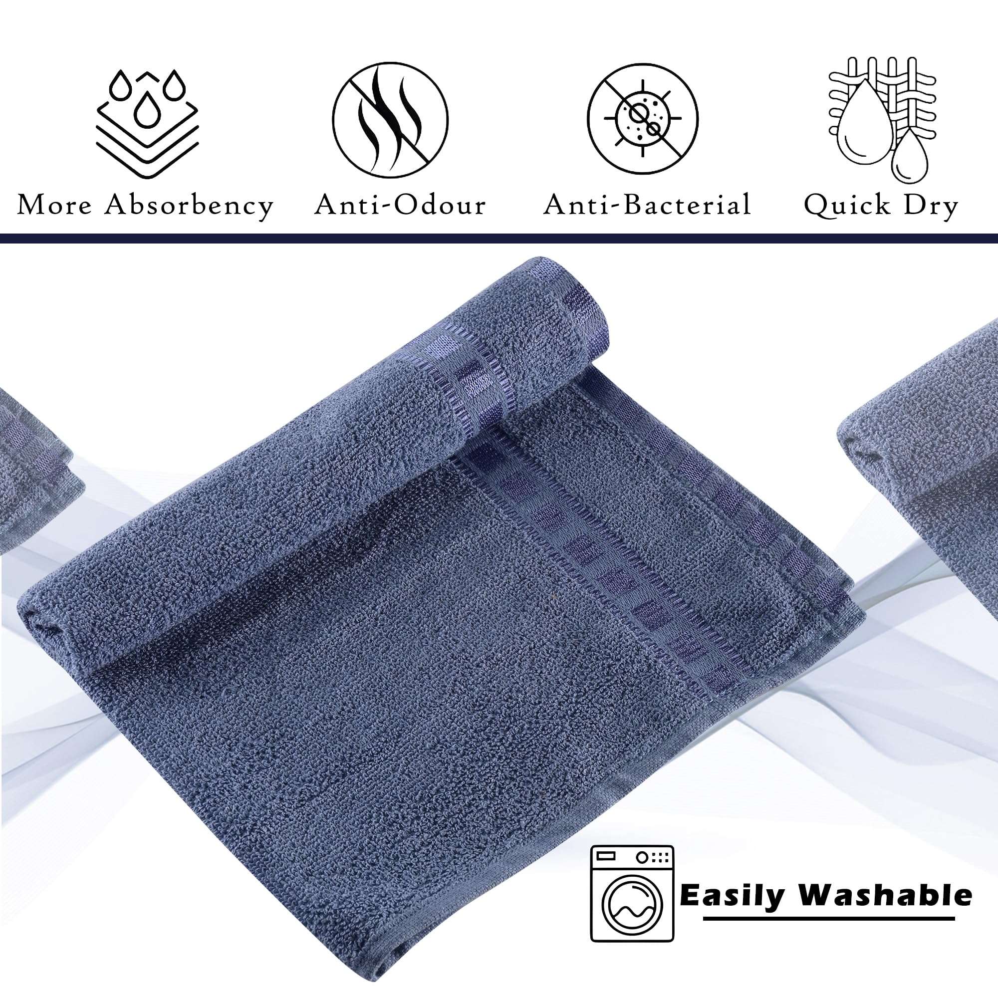 Urbane Home Pack of 3 Cotton Hand/Face Towels for Men & Women | Easily Washable | Workout Gym Napkins for Men | Pocket Towel - Dark Blue-Grey & Sky Blue 6