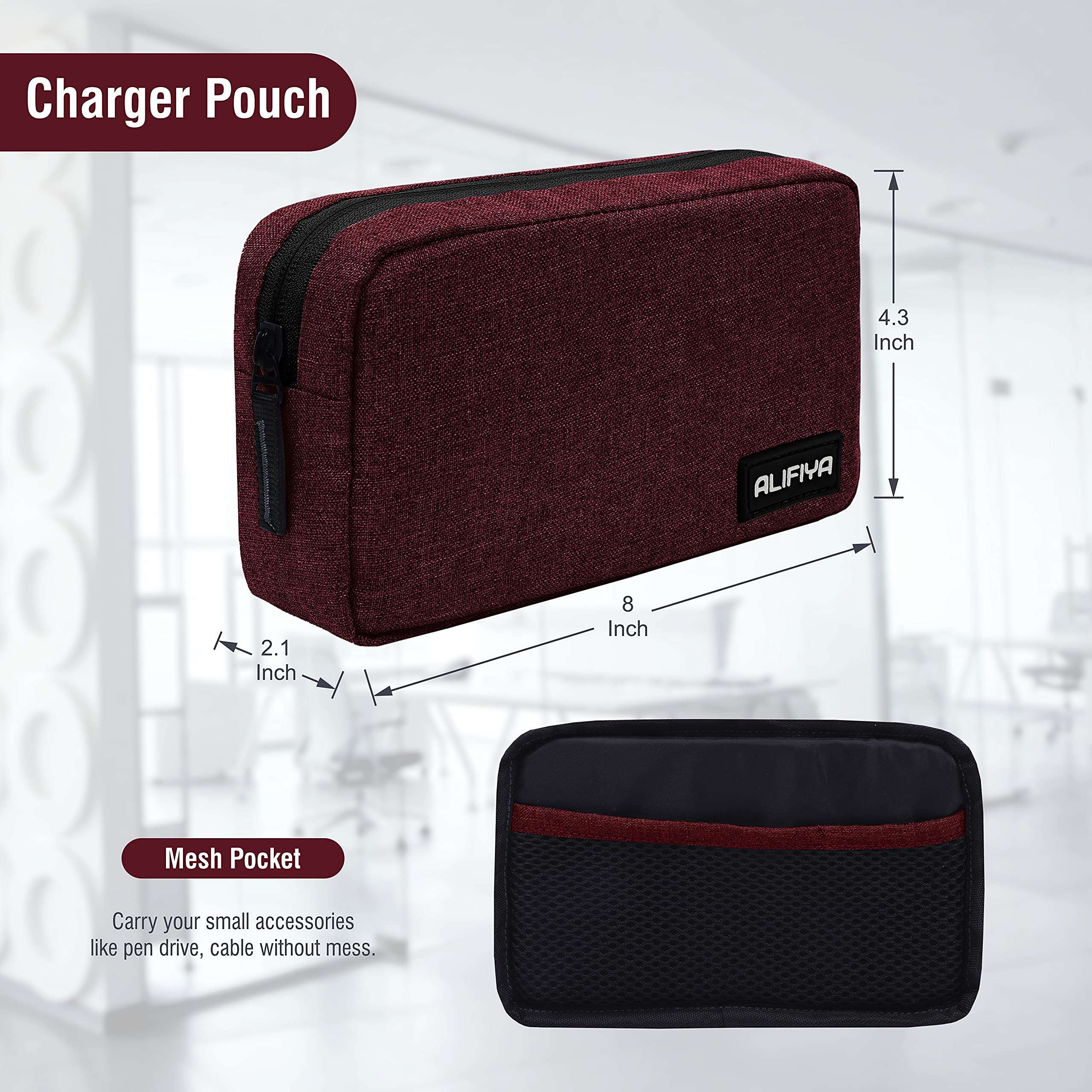 Alifiya Polyester Laptop Sleeve Cover Bag 15.6 Inch with Charger Pouch for MacBook / Lenovo / Dell / Surface Pro / Asus / HP (Maroon_L22, 180 Degree Opening) 6