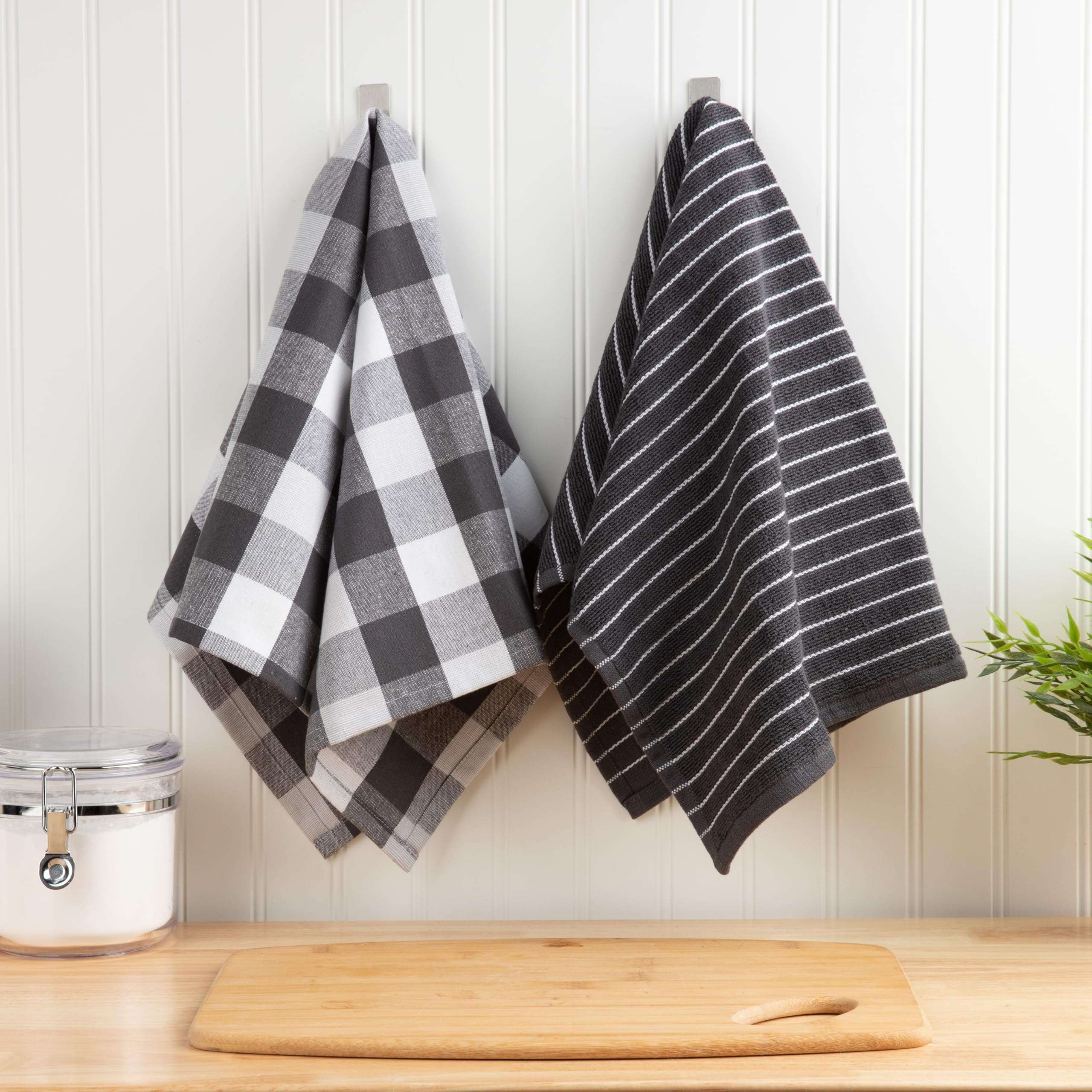 Sticky Toffee Gray Kitchen Towels 2 Pack, 100% Cotton Gray Dish Towels, Hand Towels, Tea Towels, Terry and Plaid Flat Weave Dish Towels for Drying Dishes, 28 in x 16 in 5