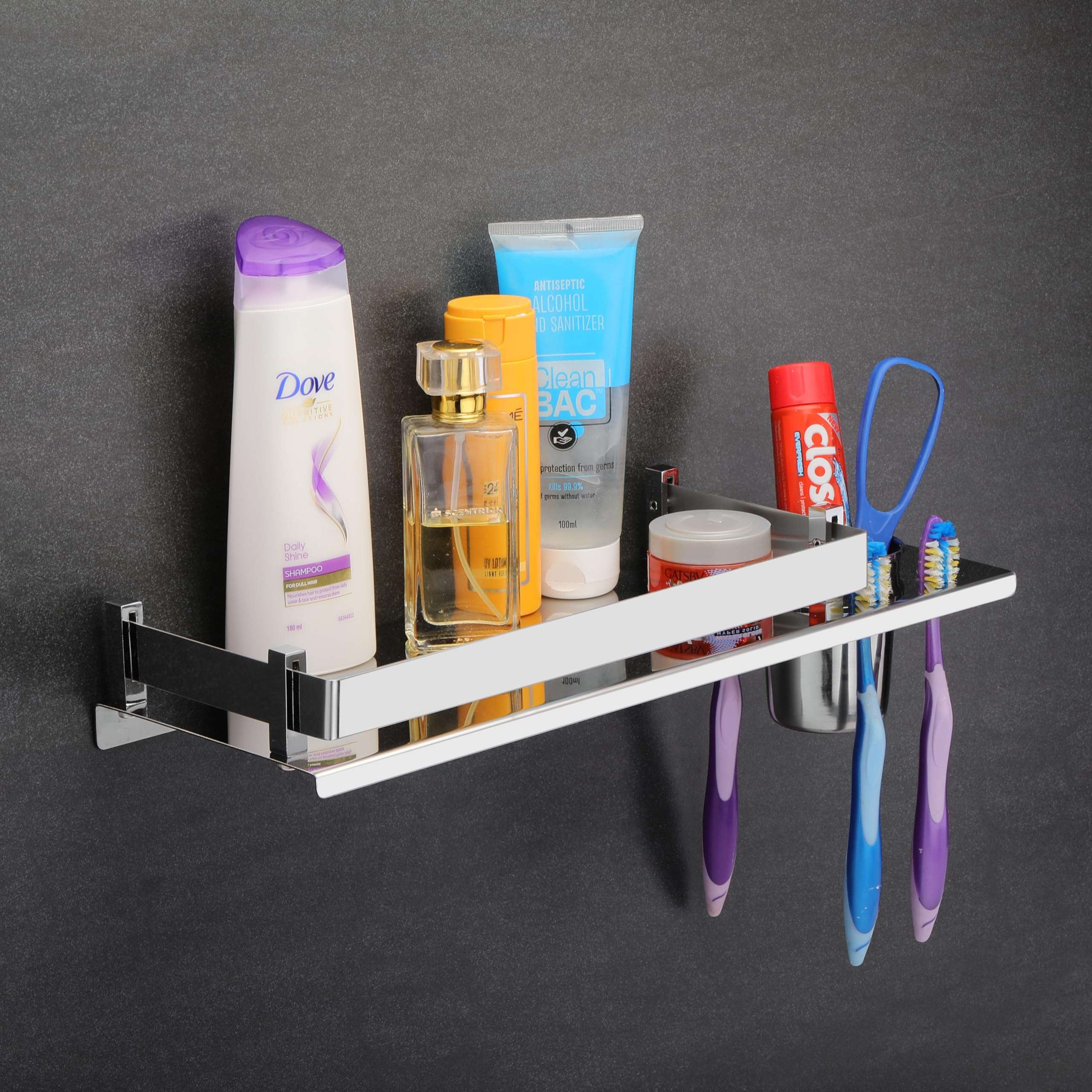 Kaashvini Bathroom Shelf/Multipurpose Bathroom Organizer Shelf with Attached Tumbler, Holder for Wash Basin and Bathroom (5X15 Inches) 2 in 1 1
