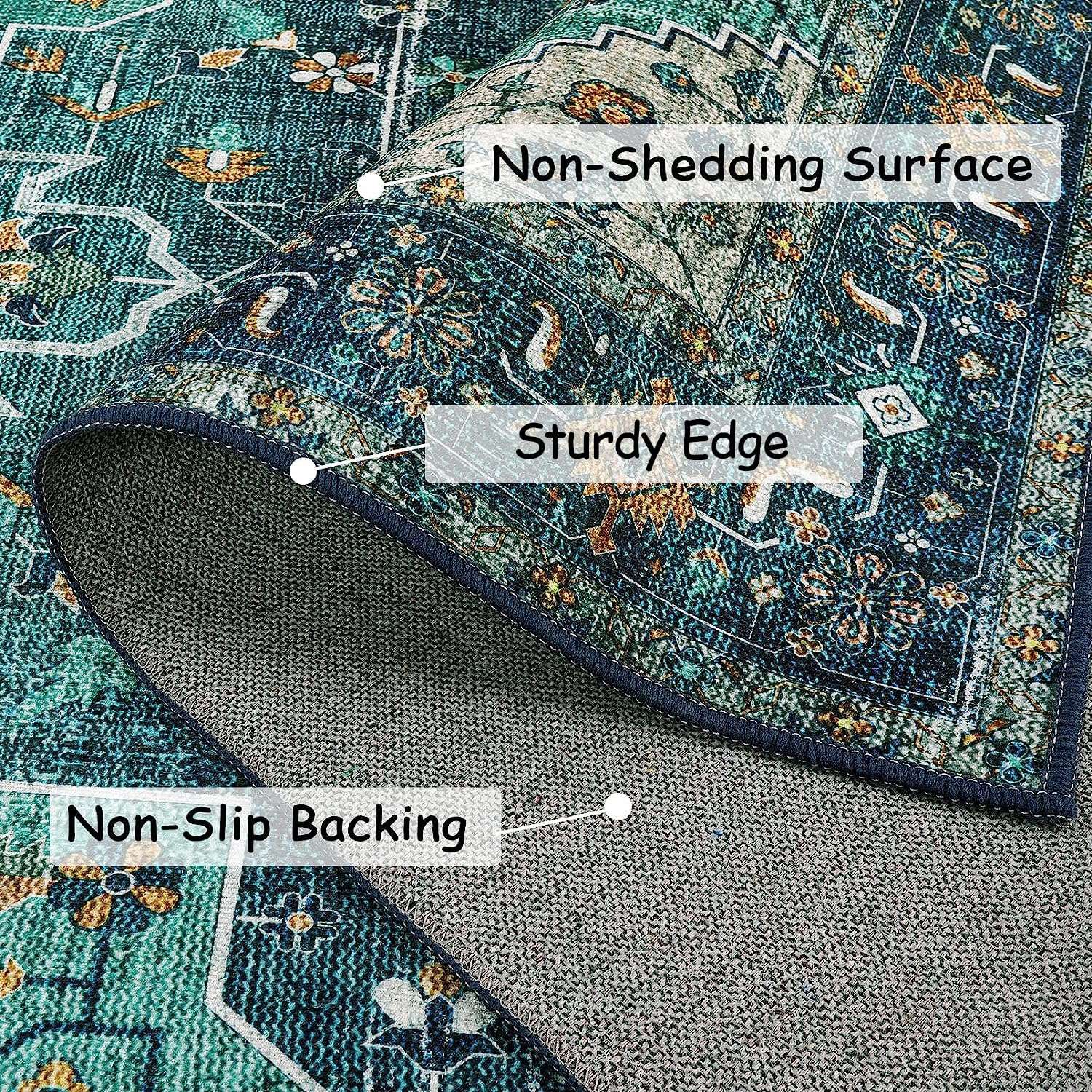 Moynesa Ultra-Thin Washable Teal Non Slip Bathroom Rug - 2x6 Laundry Room Mat, Machine Washable Non-Slip Pet Friendly Carpet Runner for Camper RV Foyer Kitchen Hallway 3