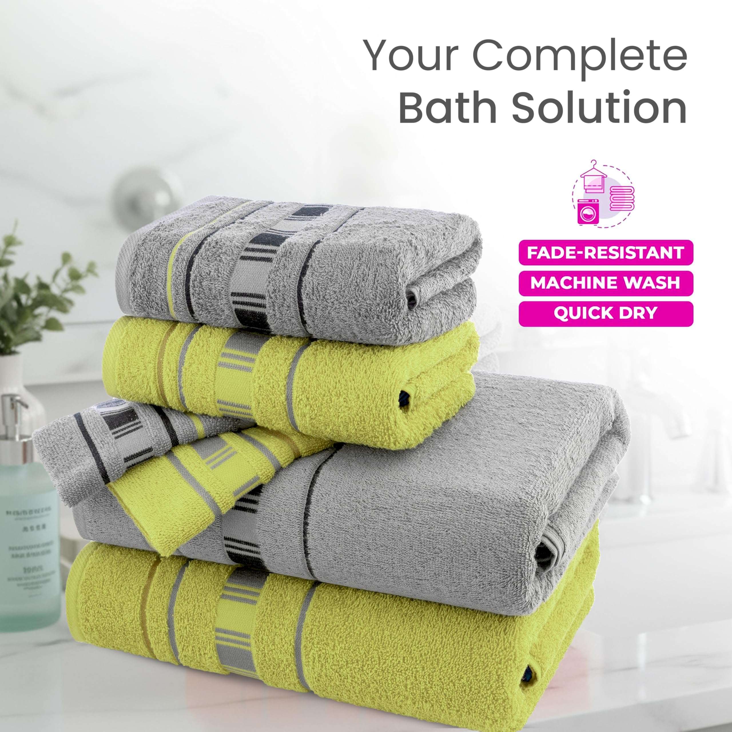 Casa Copenhagen - Egyptian Cotton X Line Collection 6 Pieces Towel Set Including 2 Bath Towel, 2 Hand Towel, 2 Face Towel - Grey & Green 3