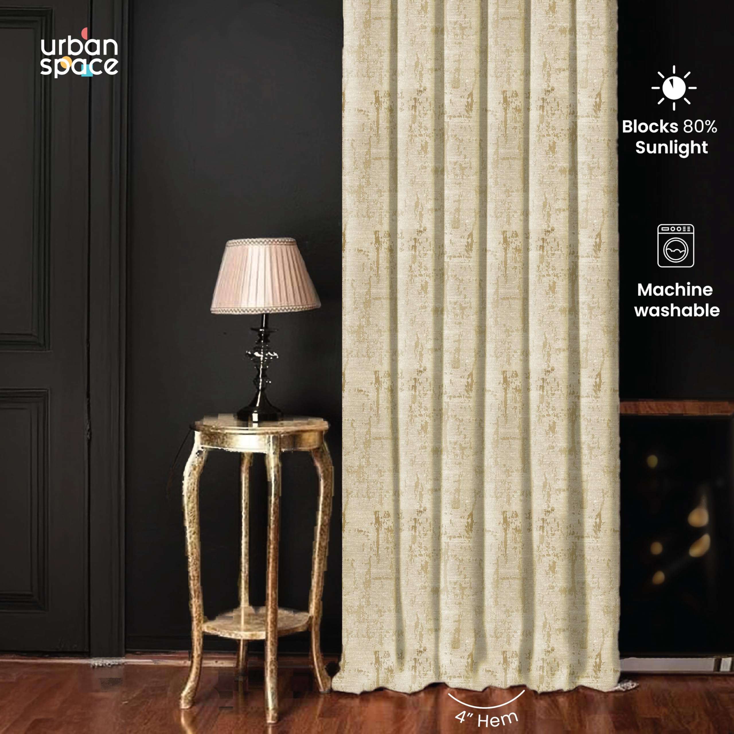 Urban Space Premium Blackout Jacquard Curtains for Door 7 Feet Long, 80-85% Thermal Insulated Curtains for Living Room, Pack of 2 Blackout Curtains with Eyelets, Tieback Included (7 feet,Dusk Beige) 5
