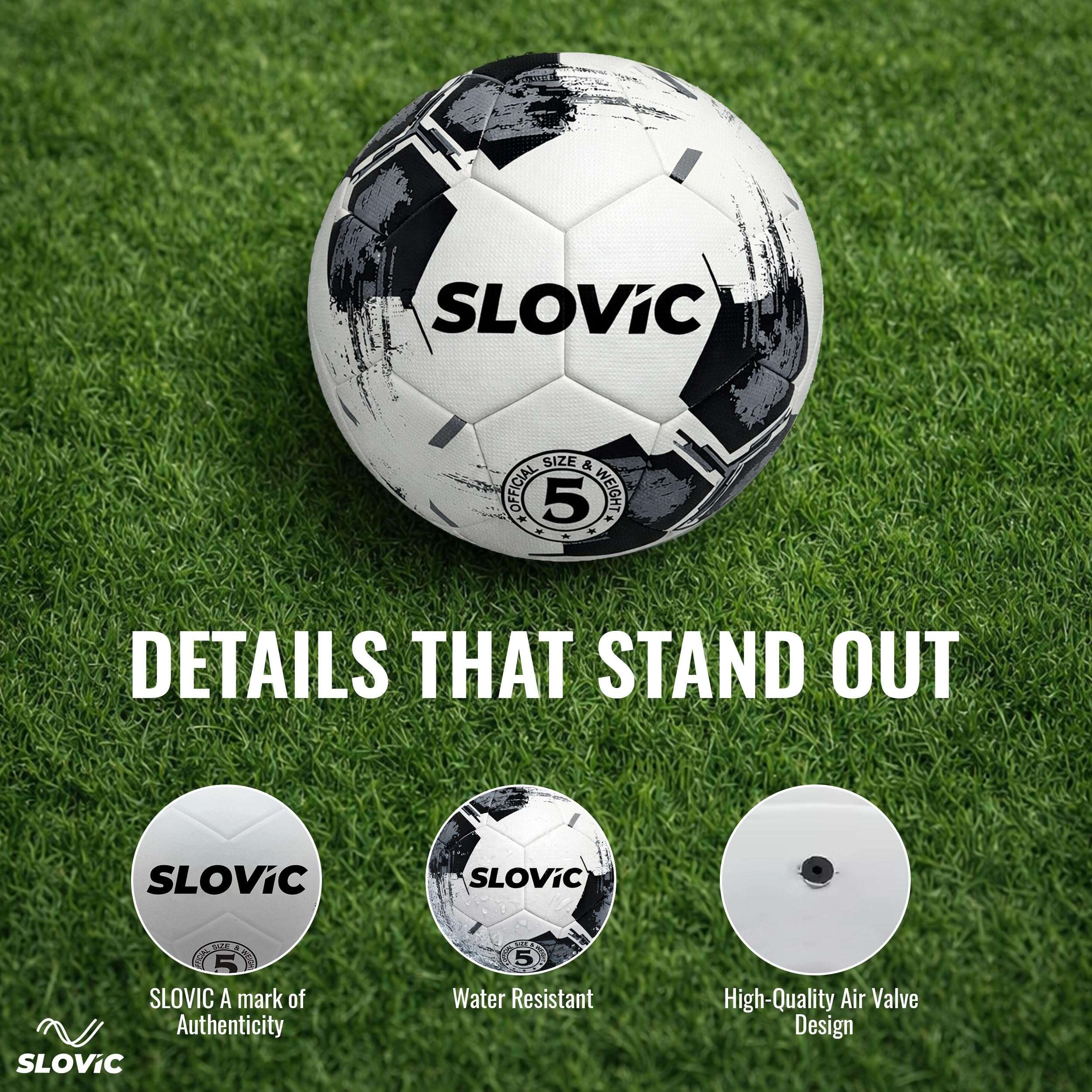 SLOVIC Rubber Professional Football [Size-5] | Hard Ground Foot-Ball | Ideal for Grass Ground & Artificial Turf | Training Foot Ball | Soccer Ball | Footballs for Men & Women, White 5