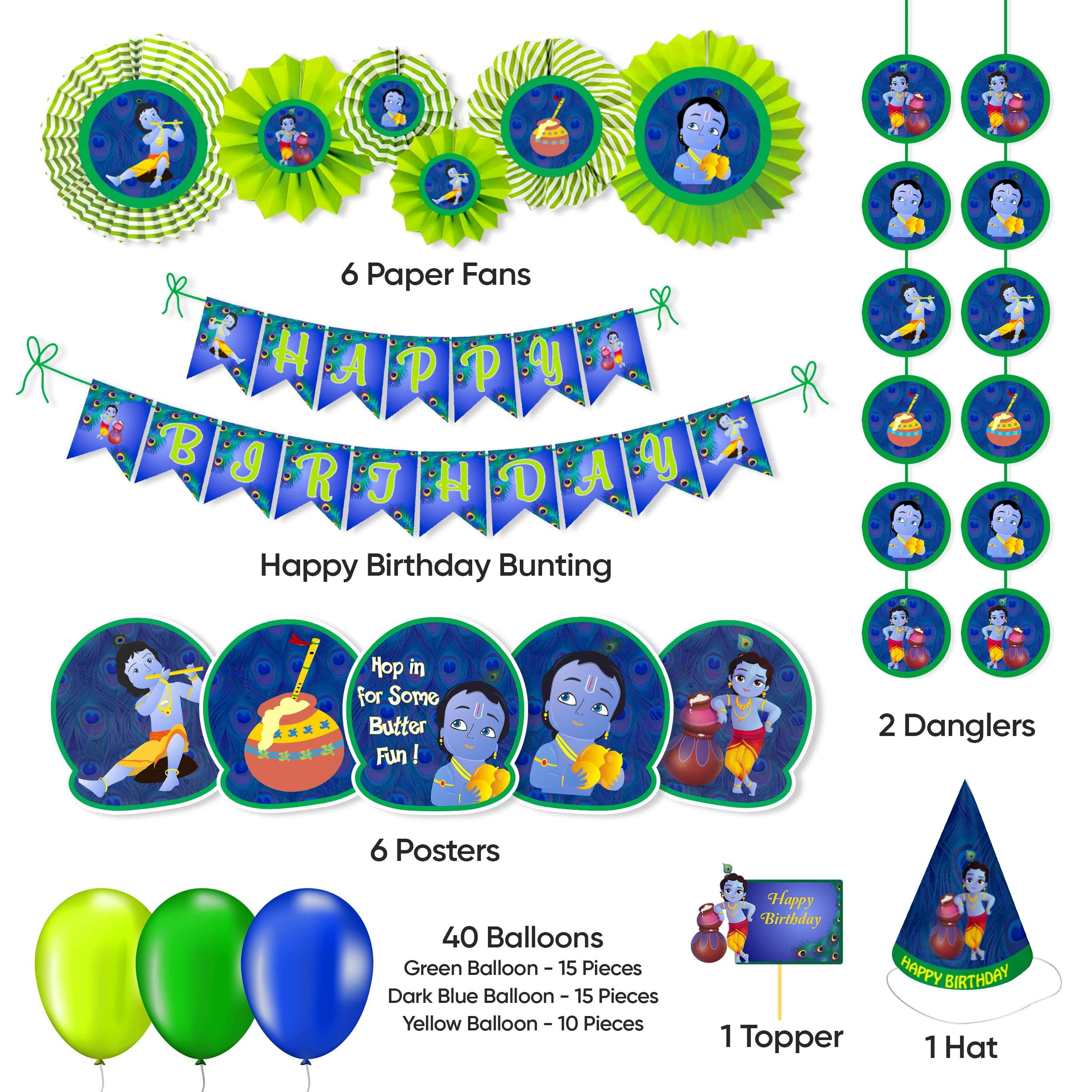 Untumble Krishna Theme Birthday Party Decorations - 56-Piece Set for Baby Boy Janmashtmi, Little Krishna, Jayanthi Decor 3