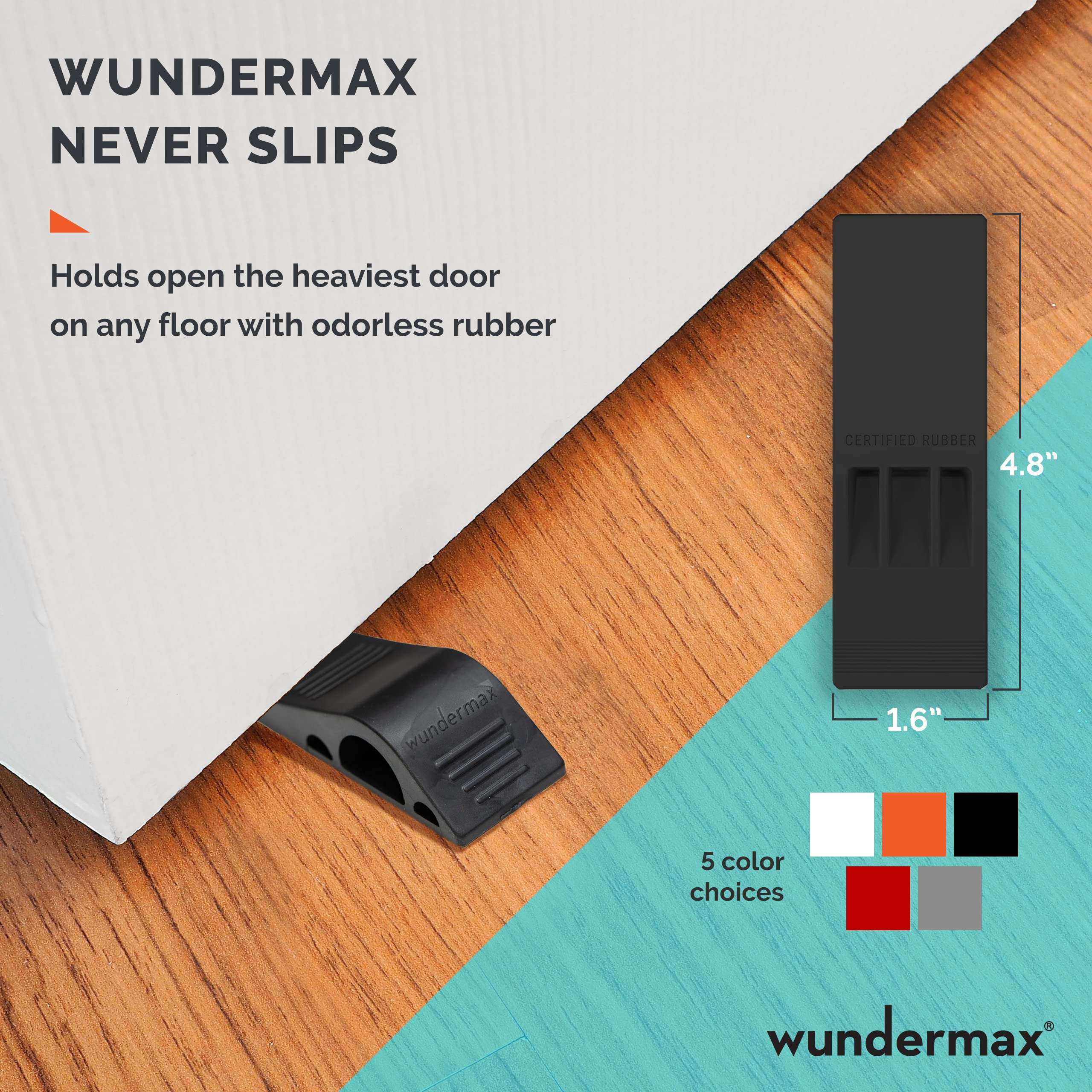 Wundermax Door Stoppers - Pack of 3 Rubber Door Wedge for Carpet, Hardwood, Concrete and Tile - Home Improvement Accessories - Gray 5