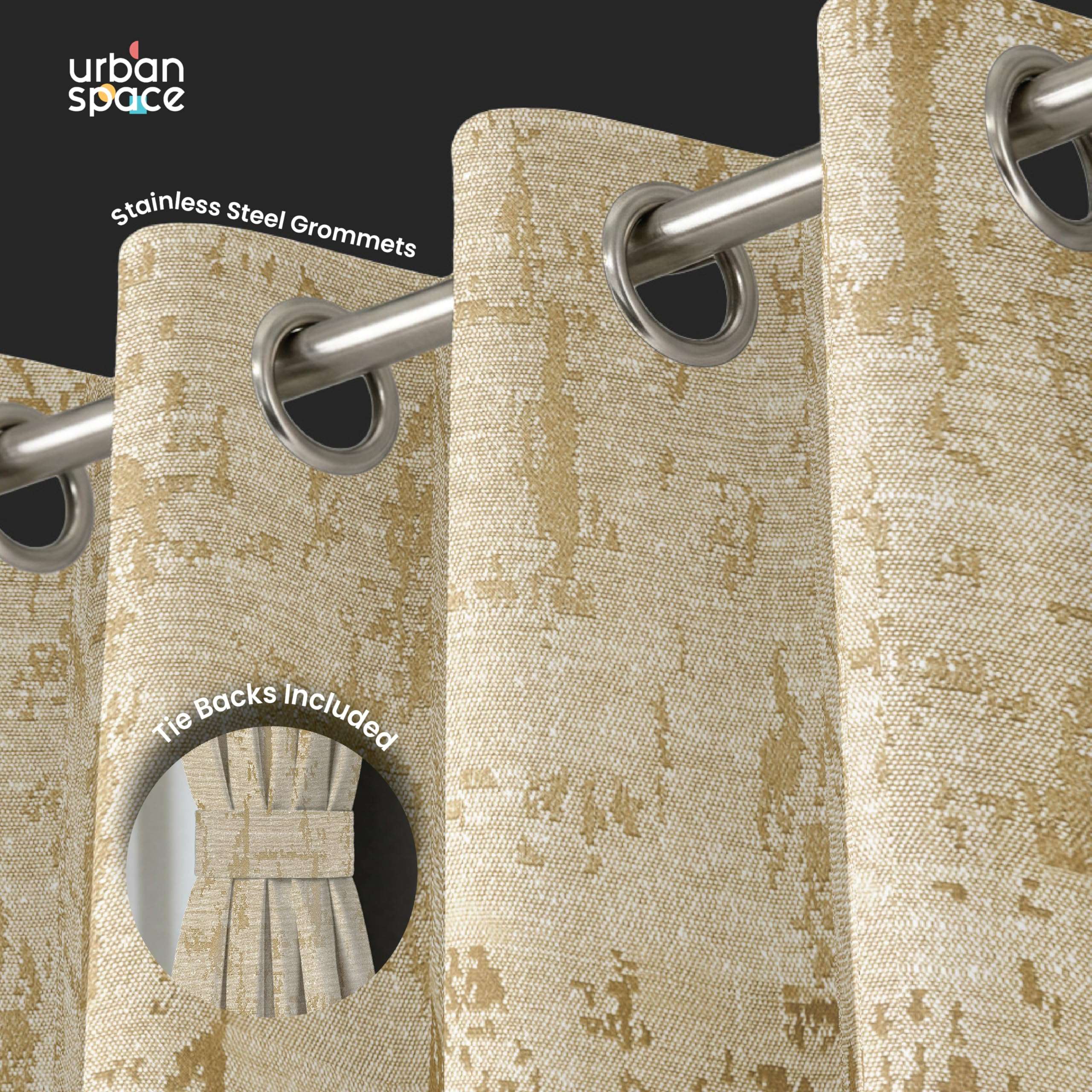 Urban Space Premium Blackout Jacquard Curtains for Door 7 Feet Long, 80-85% Thermal Insulated Curtains for Living Room, Pack of 2 Blackout Curtains with Eyelets, Tieback Included (7 feet,Dusk Beige) 6