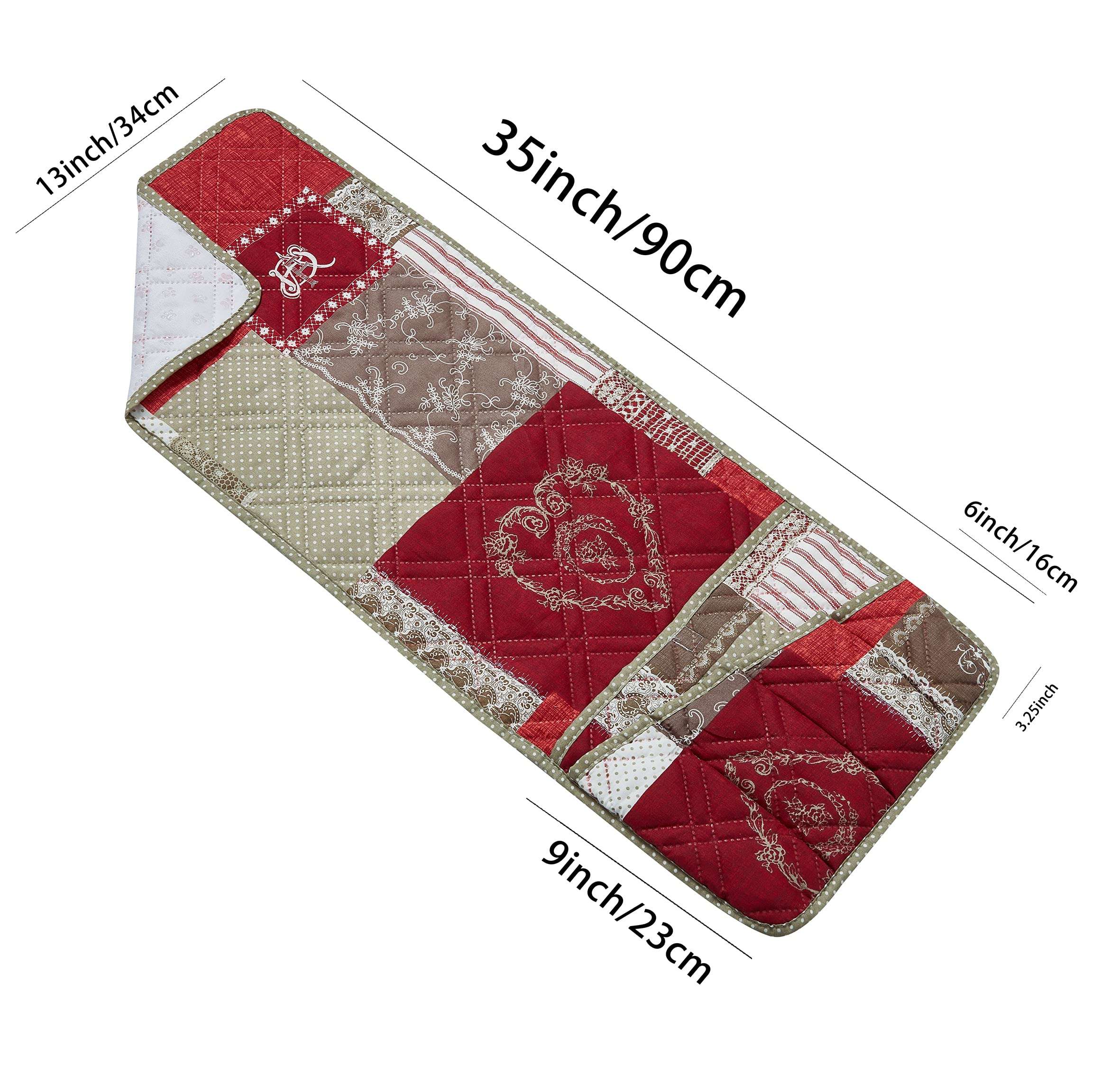 Brilliant Sunshine Toile Floral Patchwork Couch Armrest 5 Pockets Organizer, Slip Resistant Armchair Caddy, Washable Remote Controls Holder, Storage for Magazine, Tablet, iPad, 35×13", Burgundy 5