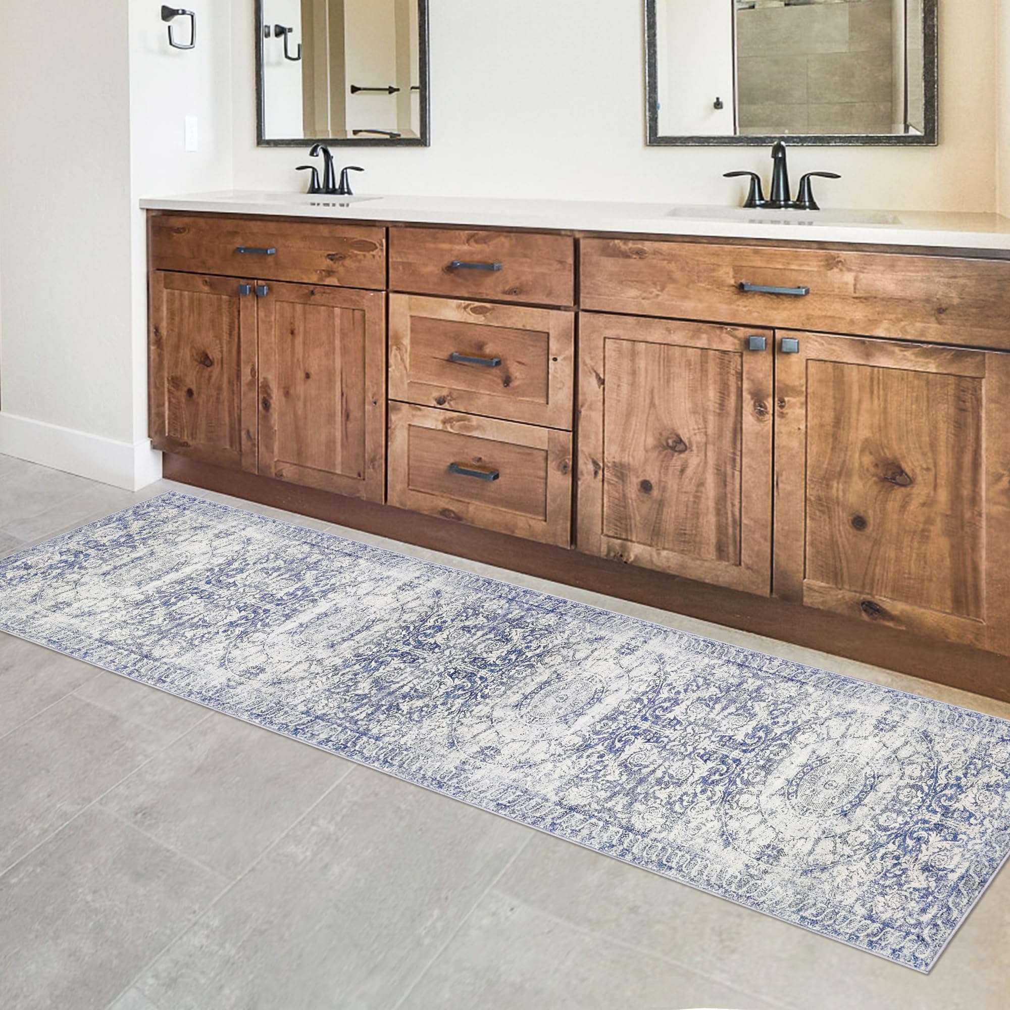 RUGxDJ Vintage Distressed Washable Runner Rug 2x8 Long Hallway Runner Kitchen Rug Carpet Runners for Hallway 8ft, Non Slip Runner Rug for Bedroom Bedside Hall Entryway Laundry Living Room 5