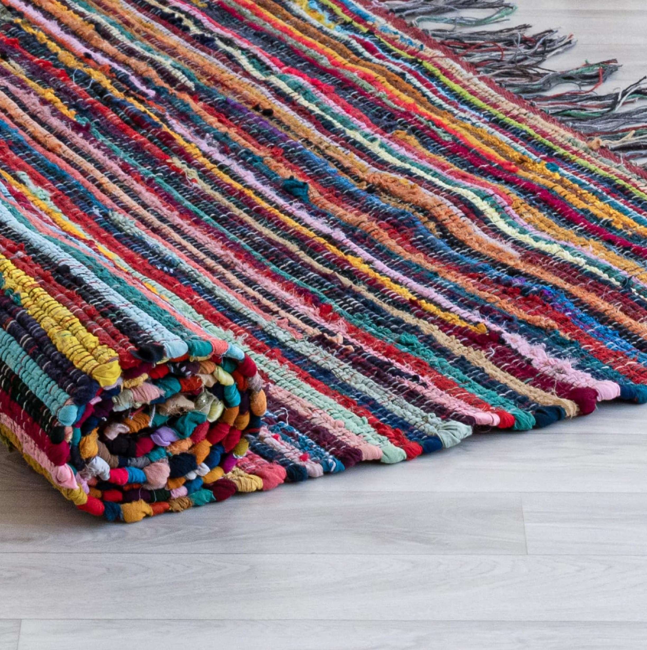 SOBAANRUG Floor Mat, Dari, Chindi Rug, for Bed Room, Living Room, Garden, Picnic, Yoga, Beautifully Design, Cotton Kitchen Mat Floor Carpet, 4.0X6.0 Feet., Multicolour. 1