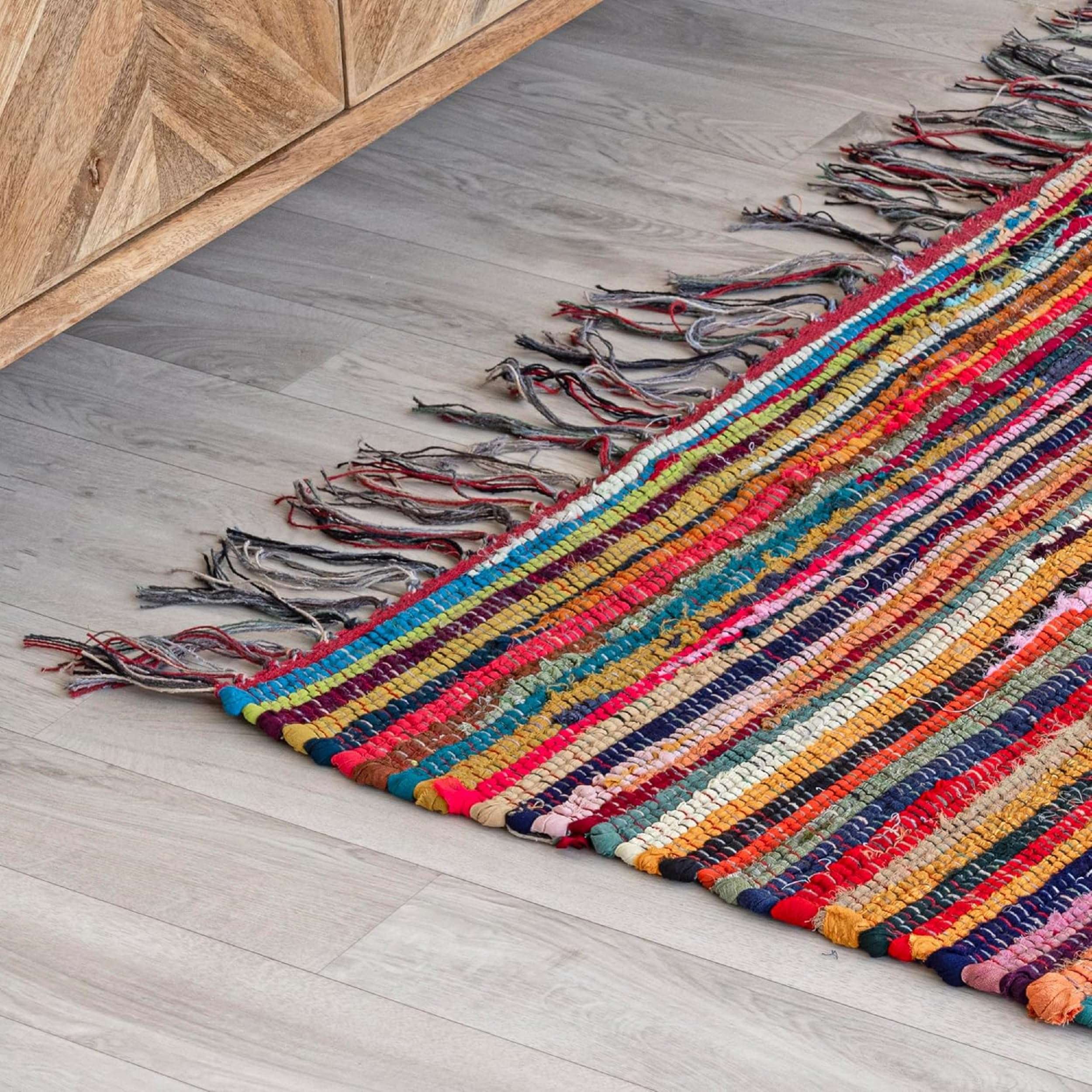 SOBAANRUG Floor Mat, Dari, Chindi Rug, for Bed Room, Living Room, Garden, Picnic, Yoga, Beautifully Design, Cotton Kitchen Mat Floor Carpet, 4.0X6.0 Feet., Multicolour. 3