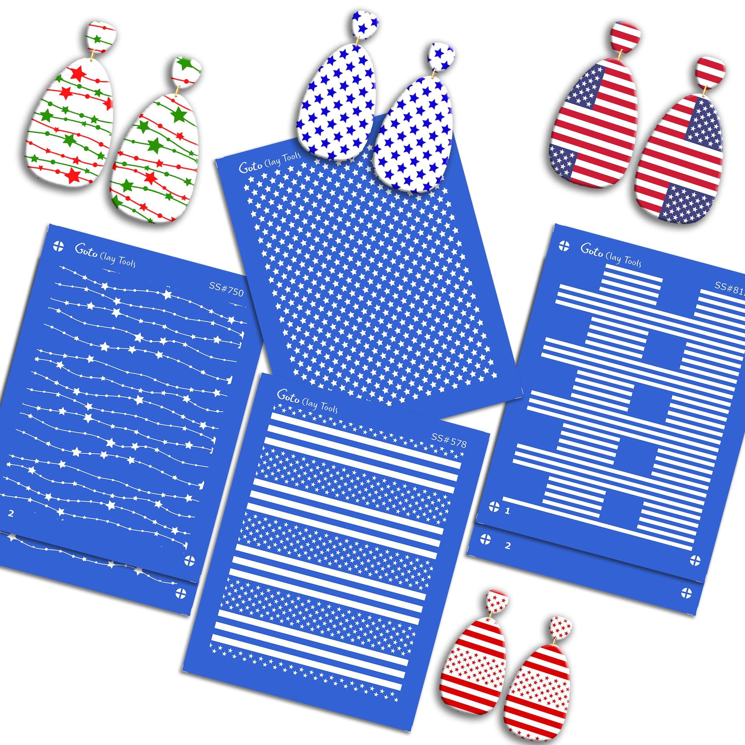 GOTO Clay Tools Multi Pattern Silk Screen Stencils for Polymer Clay, 3 PCS Polka dots Pattern Silkscreen for Polymer Clay Earring Making, Reusable Silk Screen Stencils SSCMB-2 4