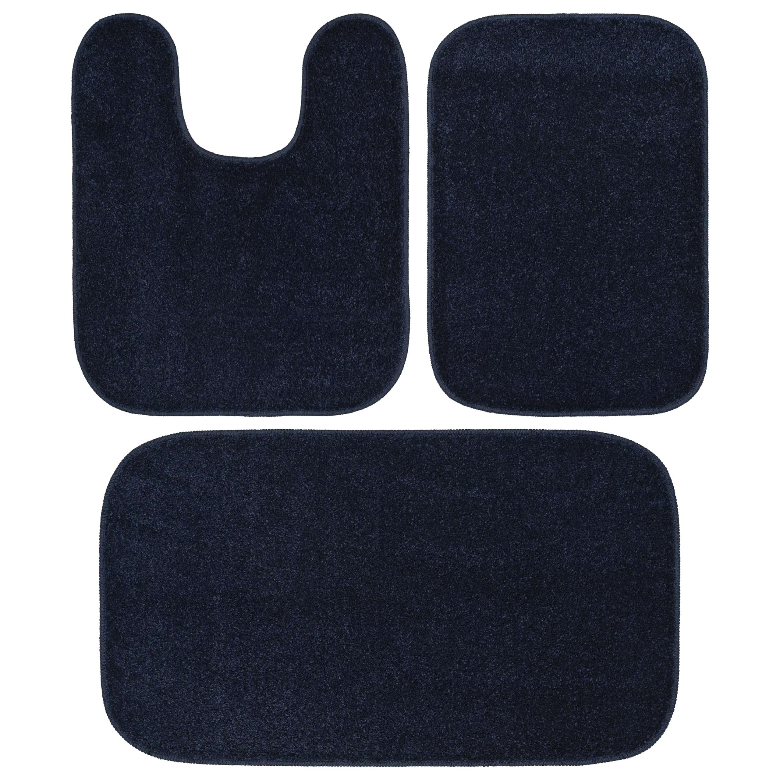 Garland Rug Gramercy Washable Bath Rug – Soft, Plush, Absorbent, Quick-Dry, Durable, 3 Piece Rug Set (Contour Rug, 17"X24", 20"X34" Bath Rugs), Navy