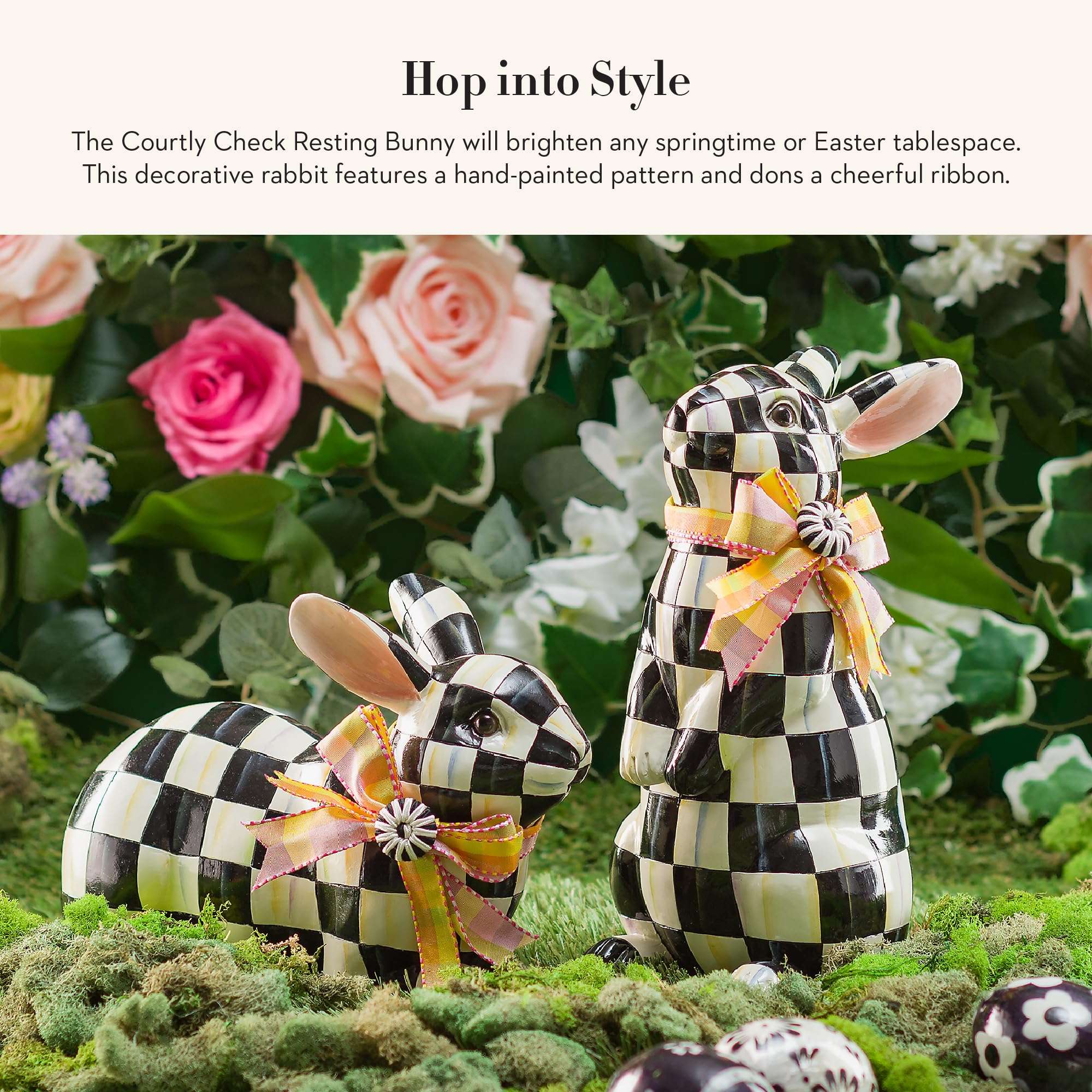 MACKENZIE-CHILDS Bunny Figurine, Rabbit Figurine Decoration for Spring, Resting, Courtly Check 3