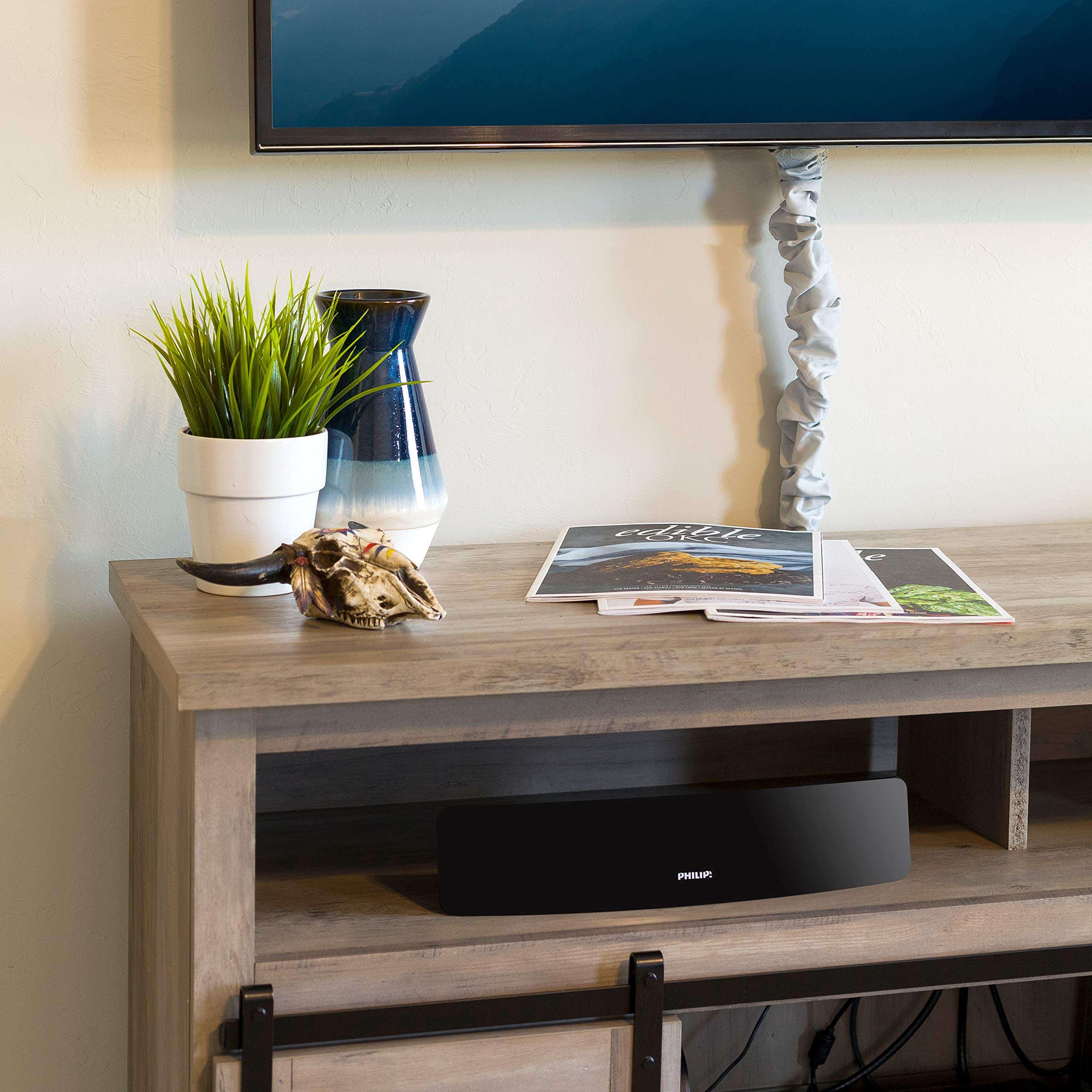 Philips Curved Contour HD TV Antenna, 30 Mile Range, 4K 1080P VHF UHF, Digital Smart TV Compatible, 5 ft. Coaxial Cable, Black, SDV9201A/27 6