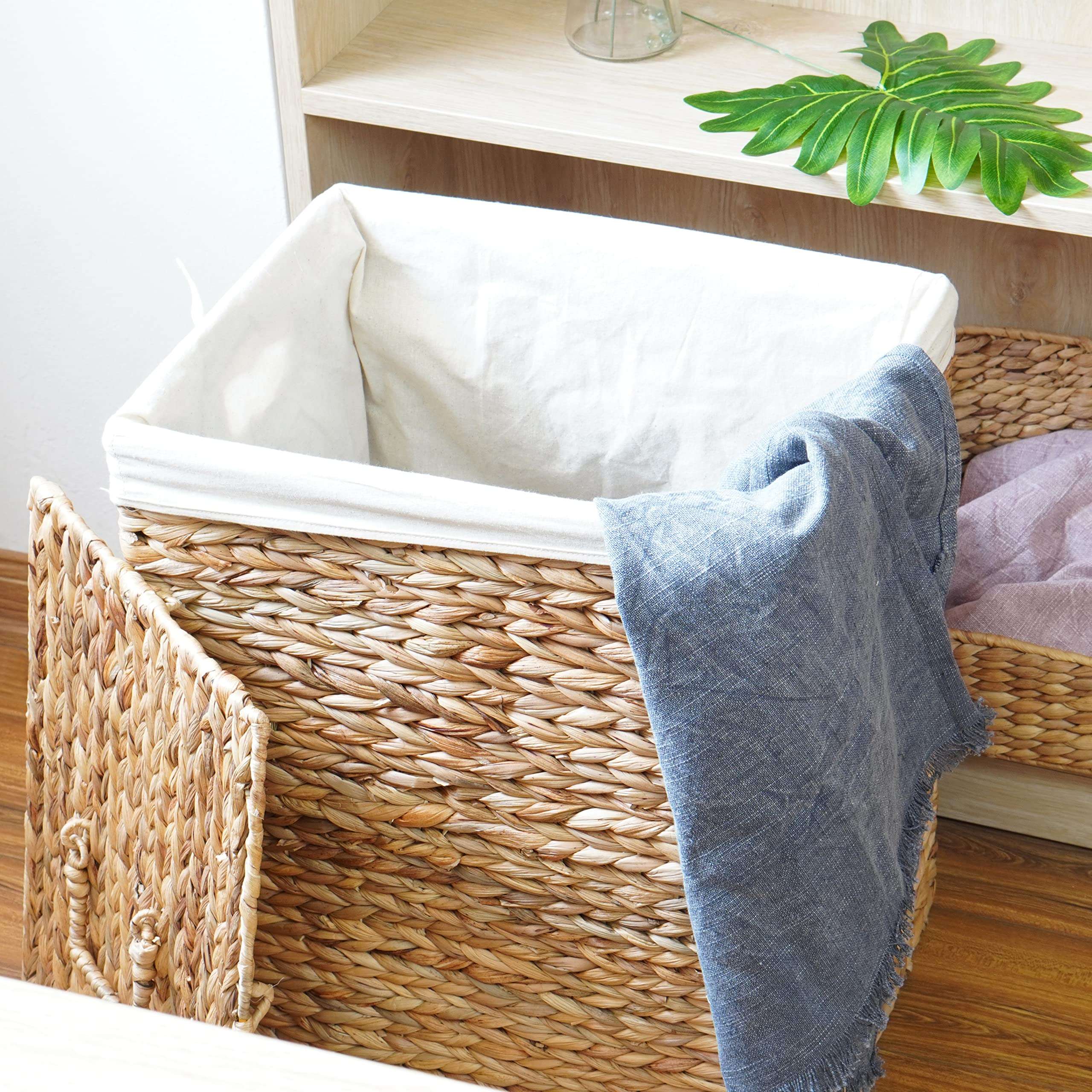 Handmade Rectangular Water Hyacinth Wicker Laundry Hamper with Lid Natural, Large 3