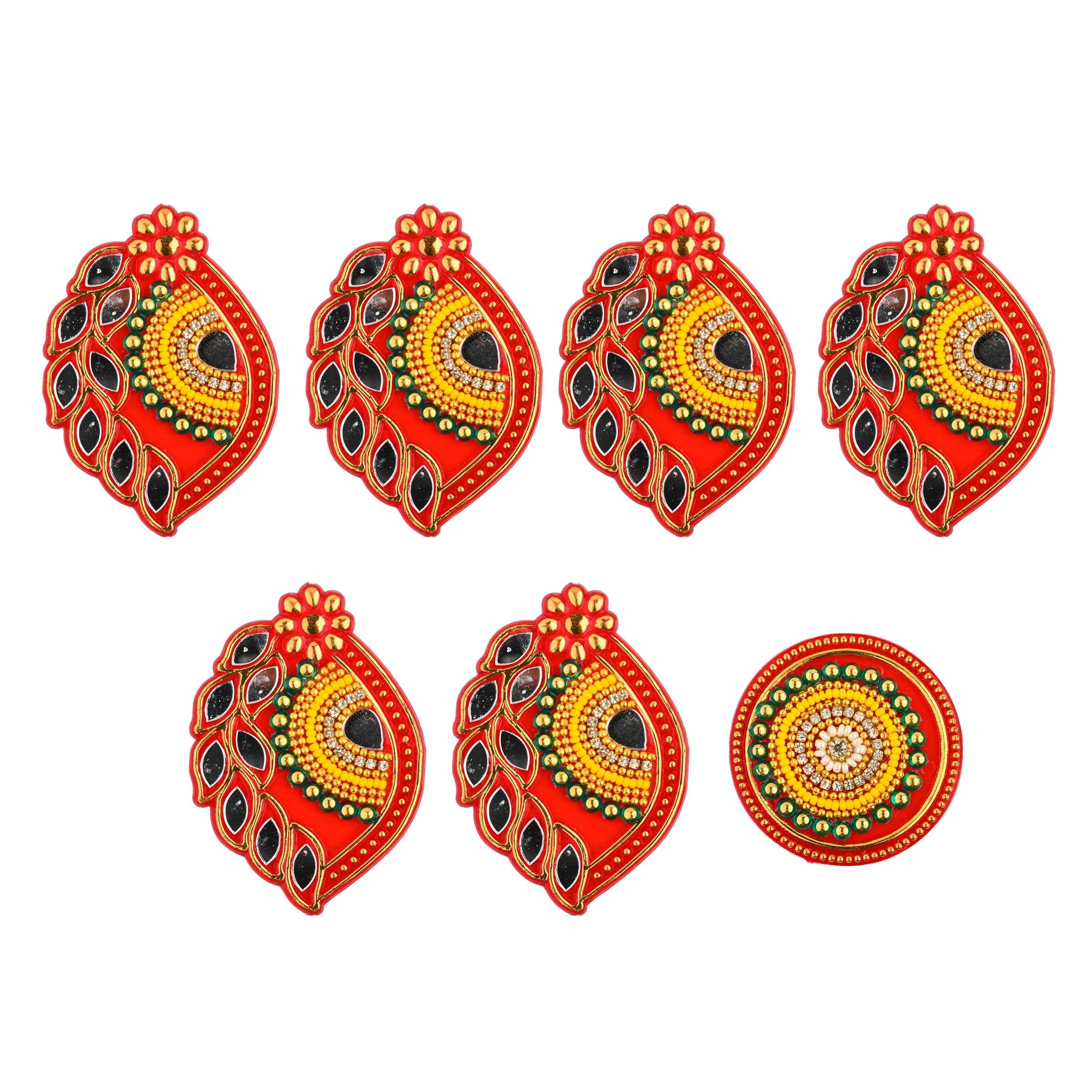 Tarini Gallery Acrylic Handcrafted Designer Colorful Rangoli for Pooja Home Interior Decoration Gift Wall Decoration Floor Decoration New Year Party Gift Small Rangoli (Red Shankh) 5