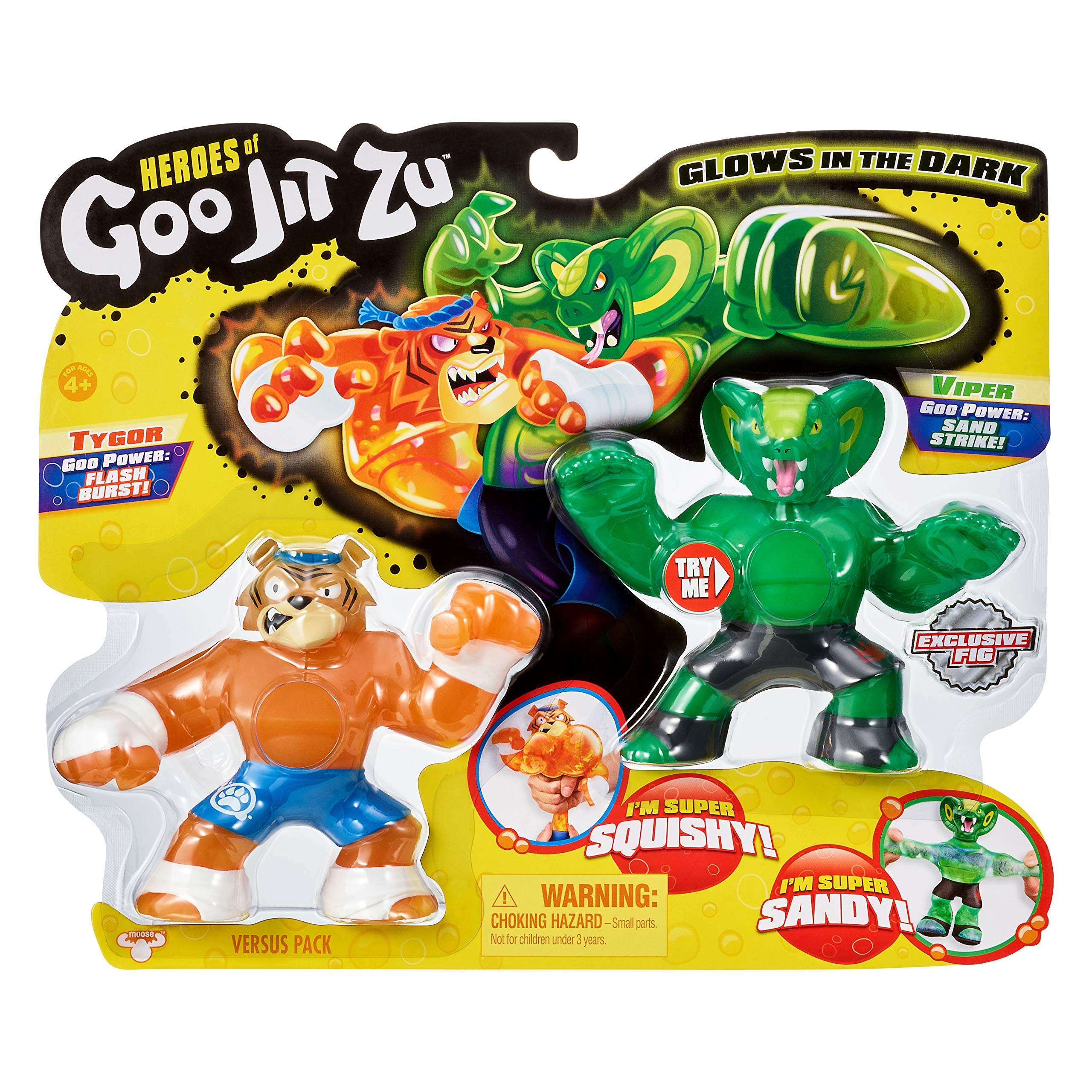 Heroes of Goo Jit Zu 2 Pack of Glow in The Dark Action Figures, Tygor Vs Viper 3