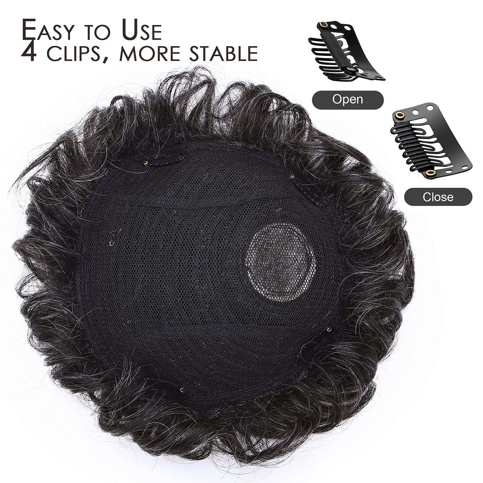 MY-LADY Toupee for Men Hair Pieces Human Hair Topper 6.3"x7.5" Replacement System 150% Density Clip in Hairpiece 90% Natural Black Real Human Hair with 10% Synthetic Gray Hair 6