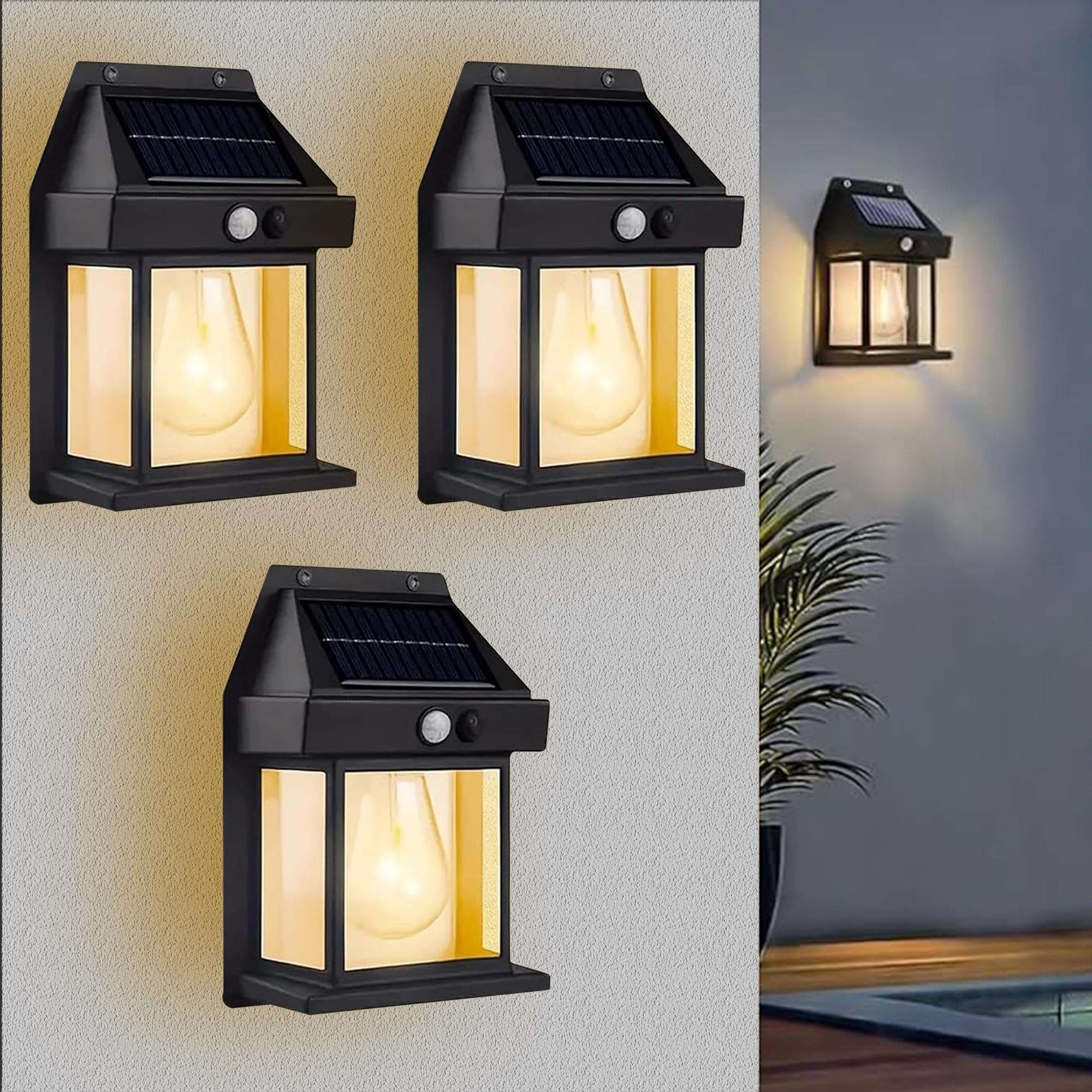 Btag Sun-Powered Wall Light Outdoor with Motion Sensor – Waterproof Exterior LED Sconce Lamp, Auto Charging Security Light for Porch, Patio, Garden, Pathway & Yard Lighting. PO2 (SL002_Warm Yellow) 3