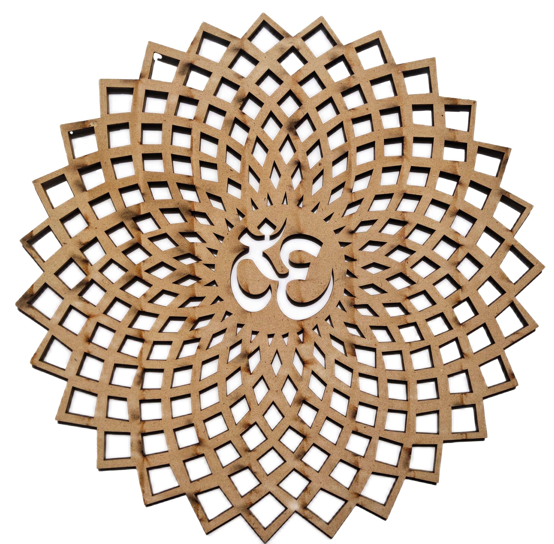 My Dream Carts 15x15 cm Golden Om Round Decorative Wall Art MDF Wooden Om Chakra For Temple, Living Room, Bedroom, Office, Hotel, Home Decor Items, Gift Item, Mandala Wall Hanging For House Decoration 6