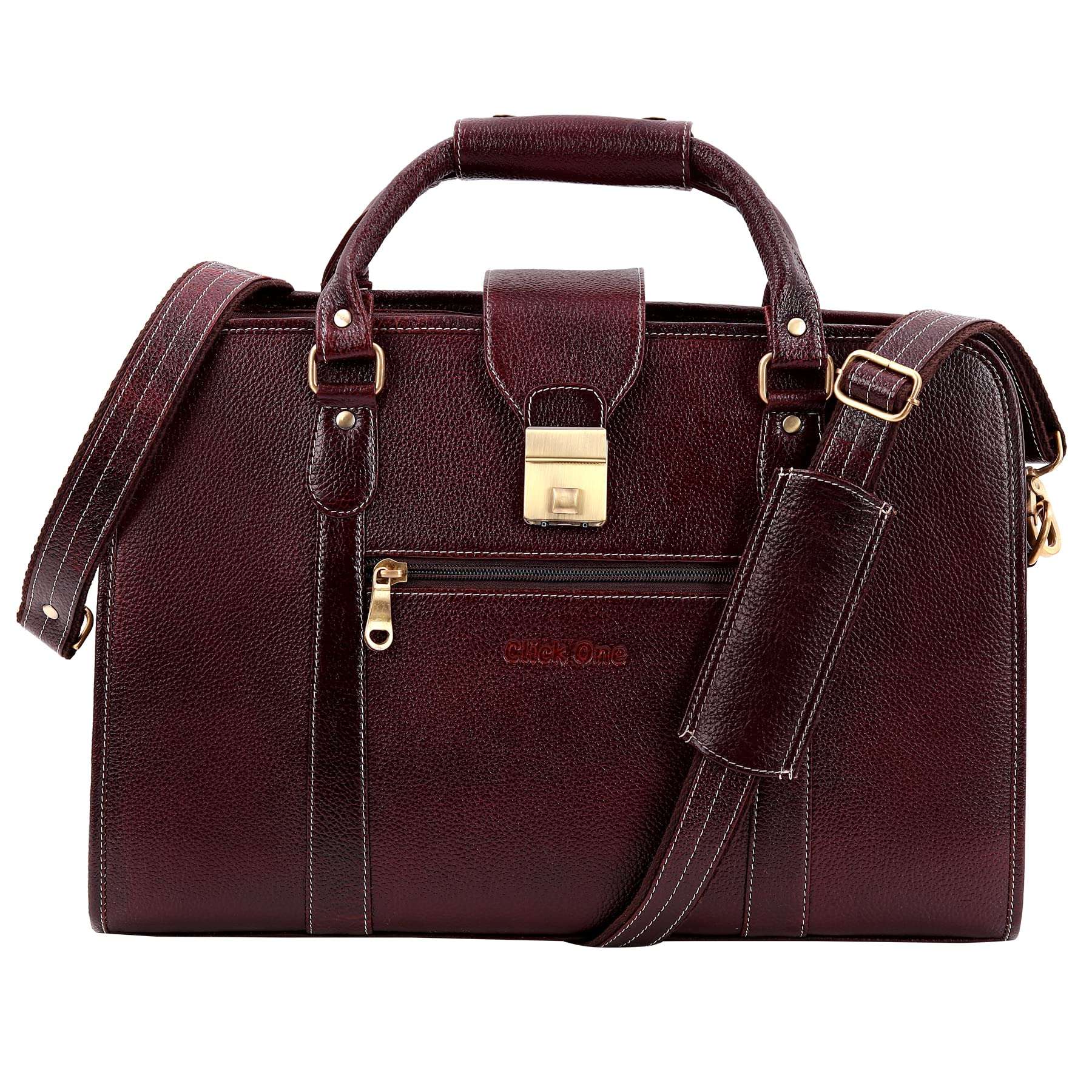 Click One Leather Accessories Men's Leather Shoulder Office Bags (BROWN) 1