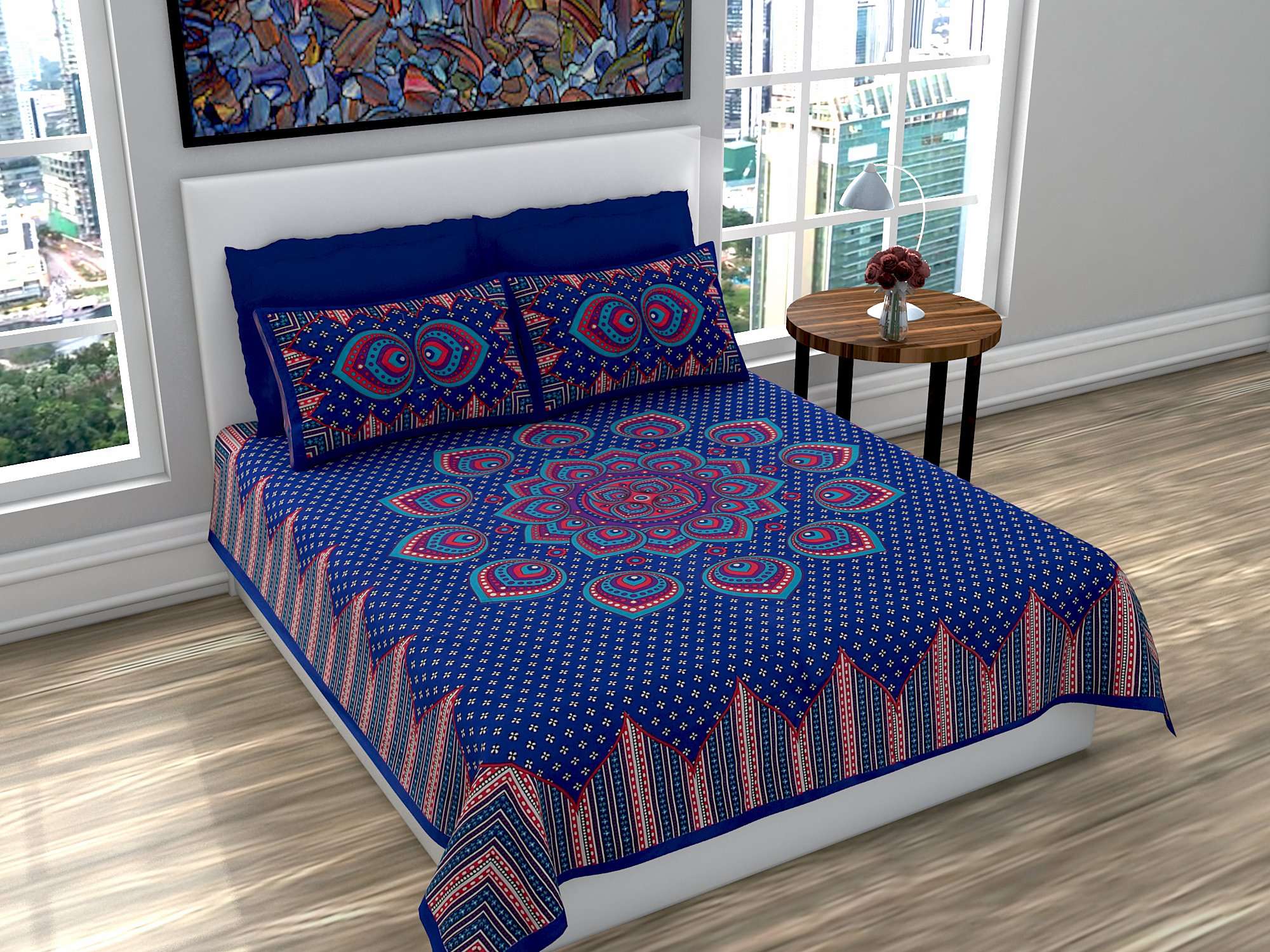 Ubania Collection Jaipur Prints Rajasthani Bedsheet Offer 100% Cotton Comfort Rajasthani Jaipuri Traditional 1 Double Bedsheets with 2 Pillow Cover 3