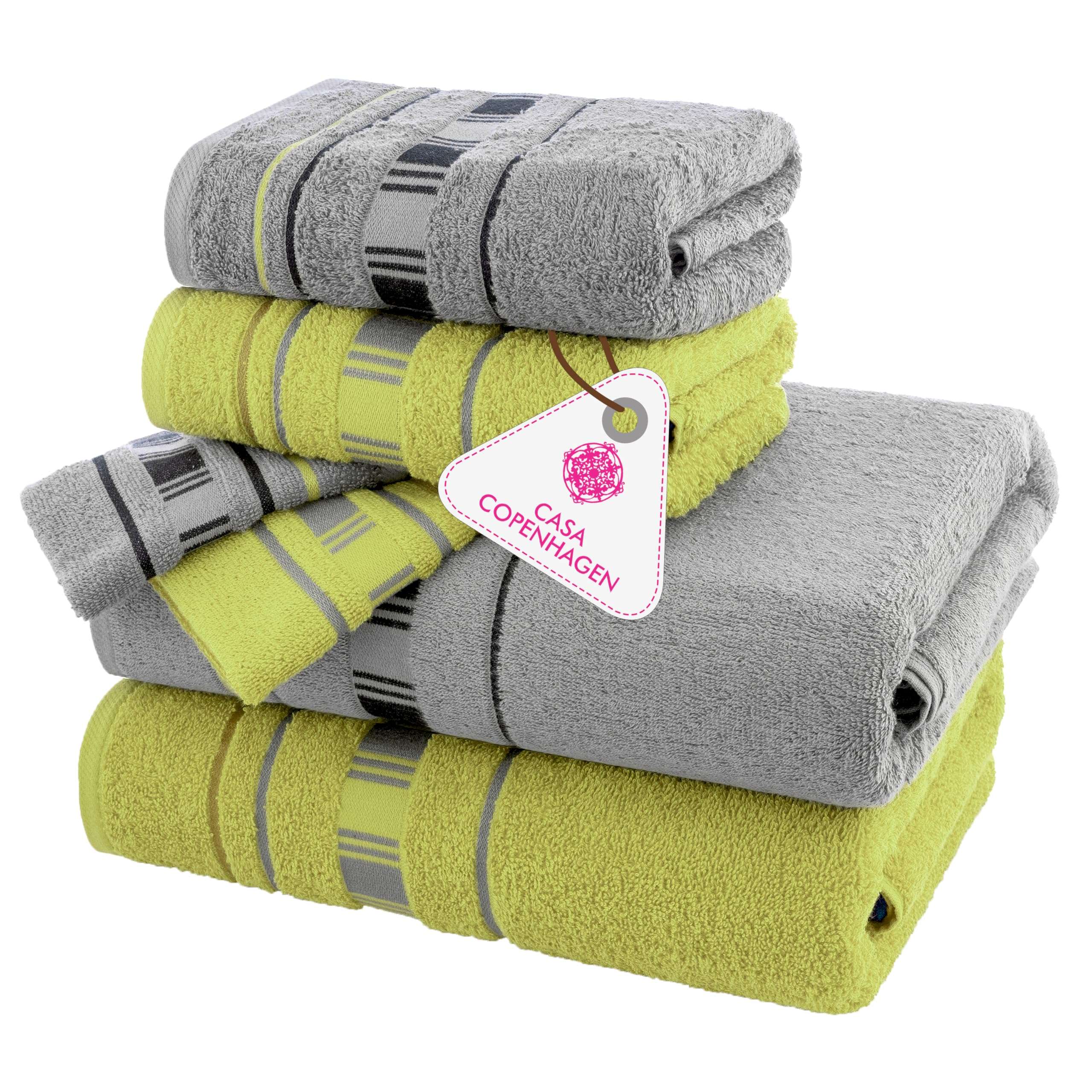 Casa Copenhagen - Egyptian Cotton X Line Collection 6 Pieces Towel Set Including 2 Bath Towel, 2 Hand Towel, 2 Face Towel - Grey & Green 1