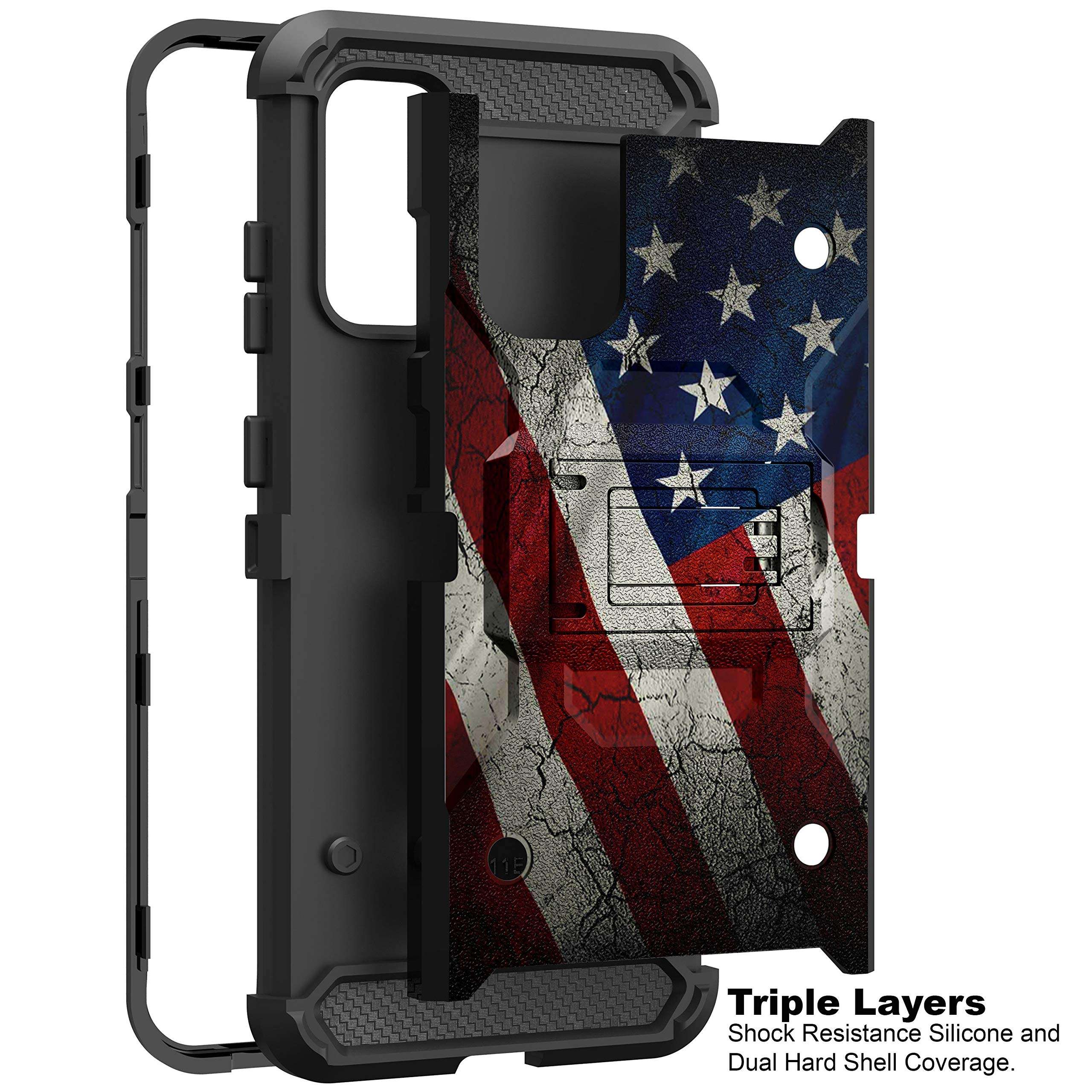 TurtleArmor | Compatible with Samsung Galaxy S20+ Plus Case 6.7 | S11 Case [Armor Pro] Heavy Duty Full Body Armor Hybrid Kickstand Rugged Cover Holster Belt Clip Case - American Flag 4